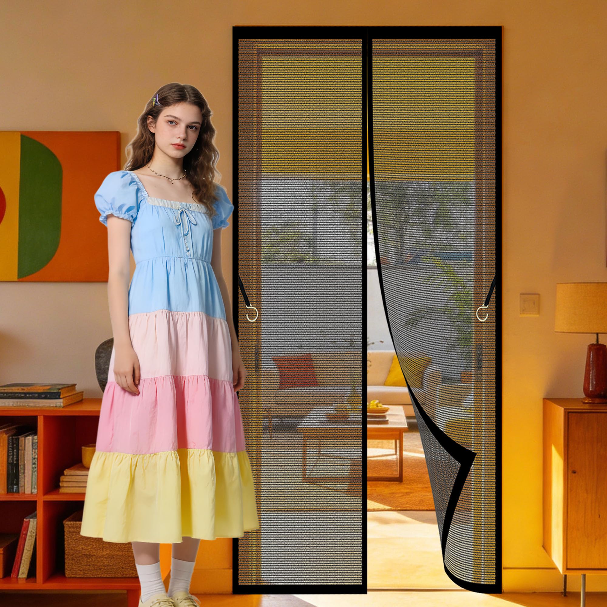Magnetic Fly Insect Screen Door 91 x 208 cm Hands Free Closing Mosquito Proof Door Curtains Hands Free Auto Closing Suitable for Patio Room Balcony Bedroom, Black
