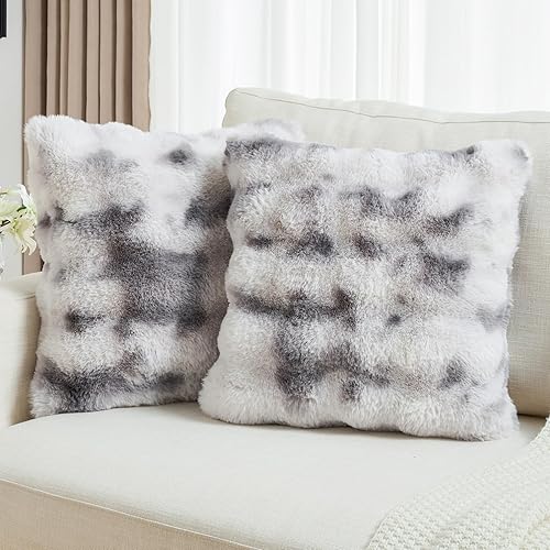 FUTEI Grey White Decorative Throw Pillow Covers 18x18 Inch Set
