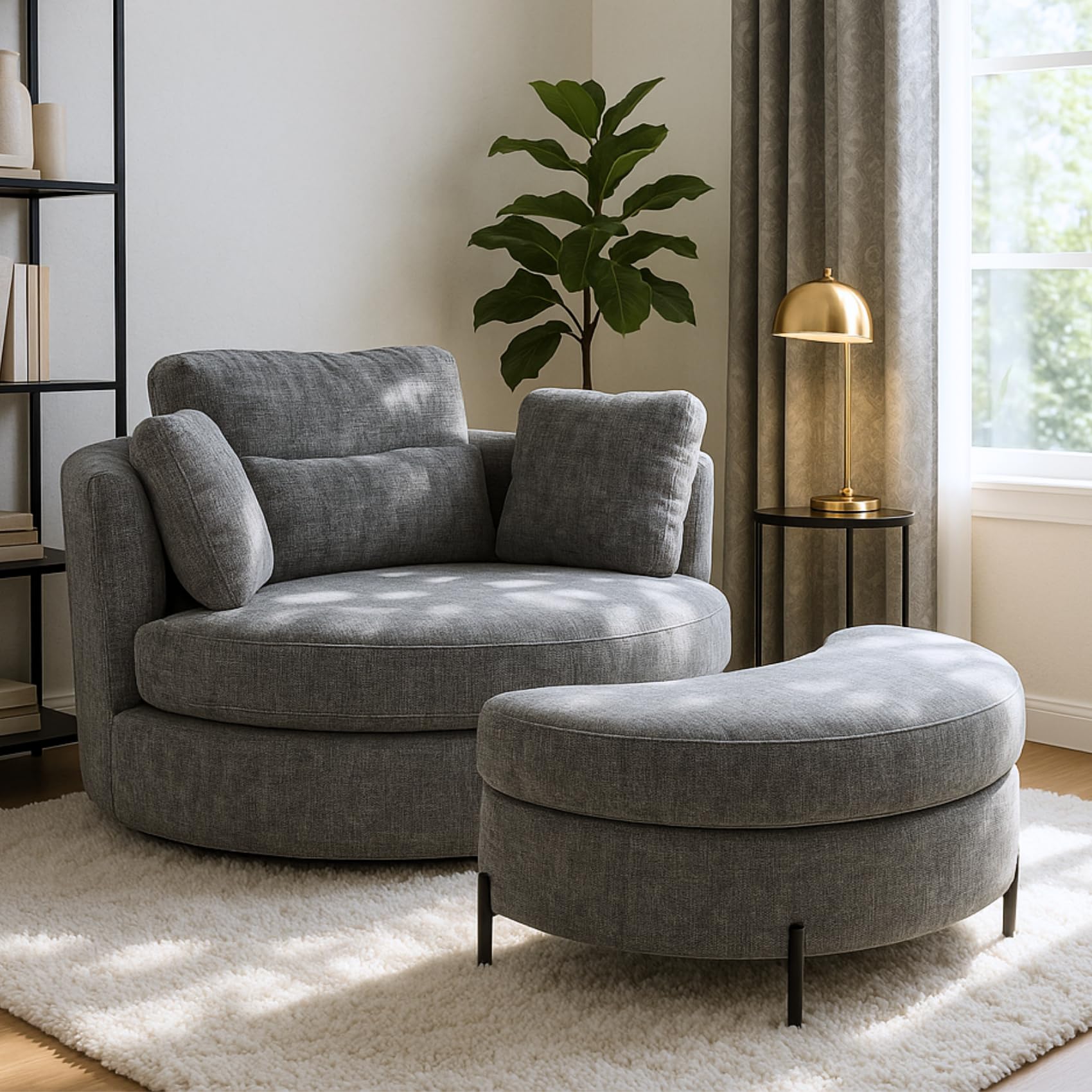 Oversized Swivel Barrel Chair with Storage Ottoman