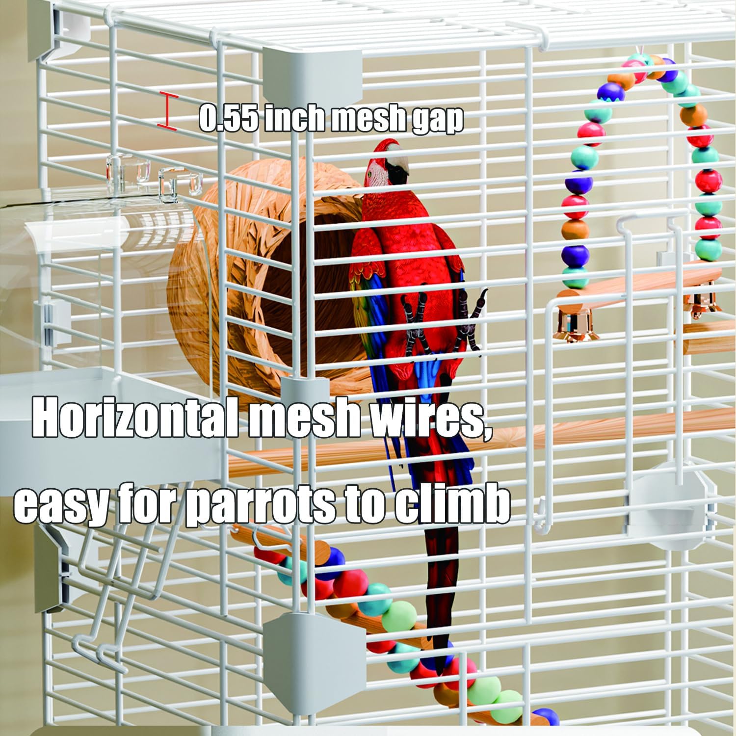 Basic Bird Cage, 24.8inch Parrot Cage (24.8" x 14.6" x 11"),Bird Cage with Ladder, Horizontal Bar, 2 Feeders, and Swing