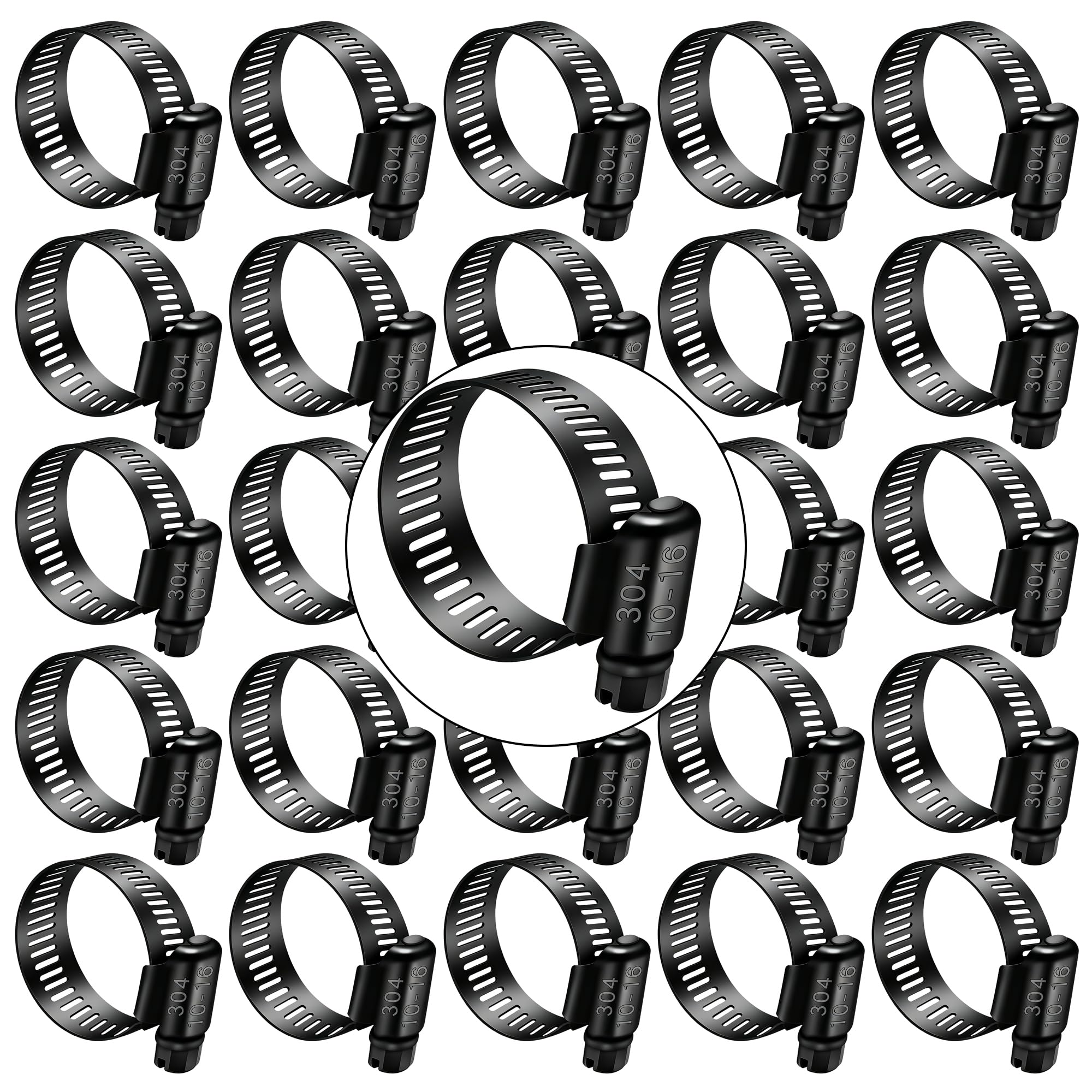 Dianrui 30 PCS Black Hose Clamps 3/8"–5/8" (10-16mm) 304 Stainless Steel Worm Gear Fuel Line Hose Pipe Clamps for Fuel Line, Plumbing, Intercooler and Tube
