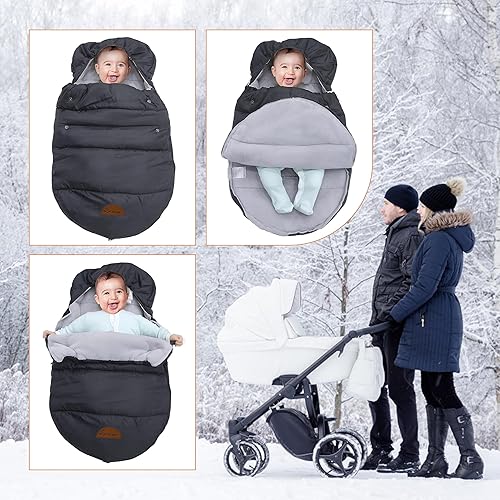 Miniatura 4 de Saco de dormir universal para cochecito de invierno al aire libre, bolsa de banderines con capucha resistente al viento y al agua, funda de asiento