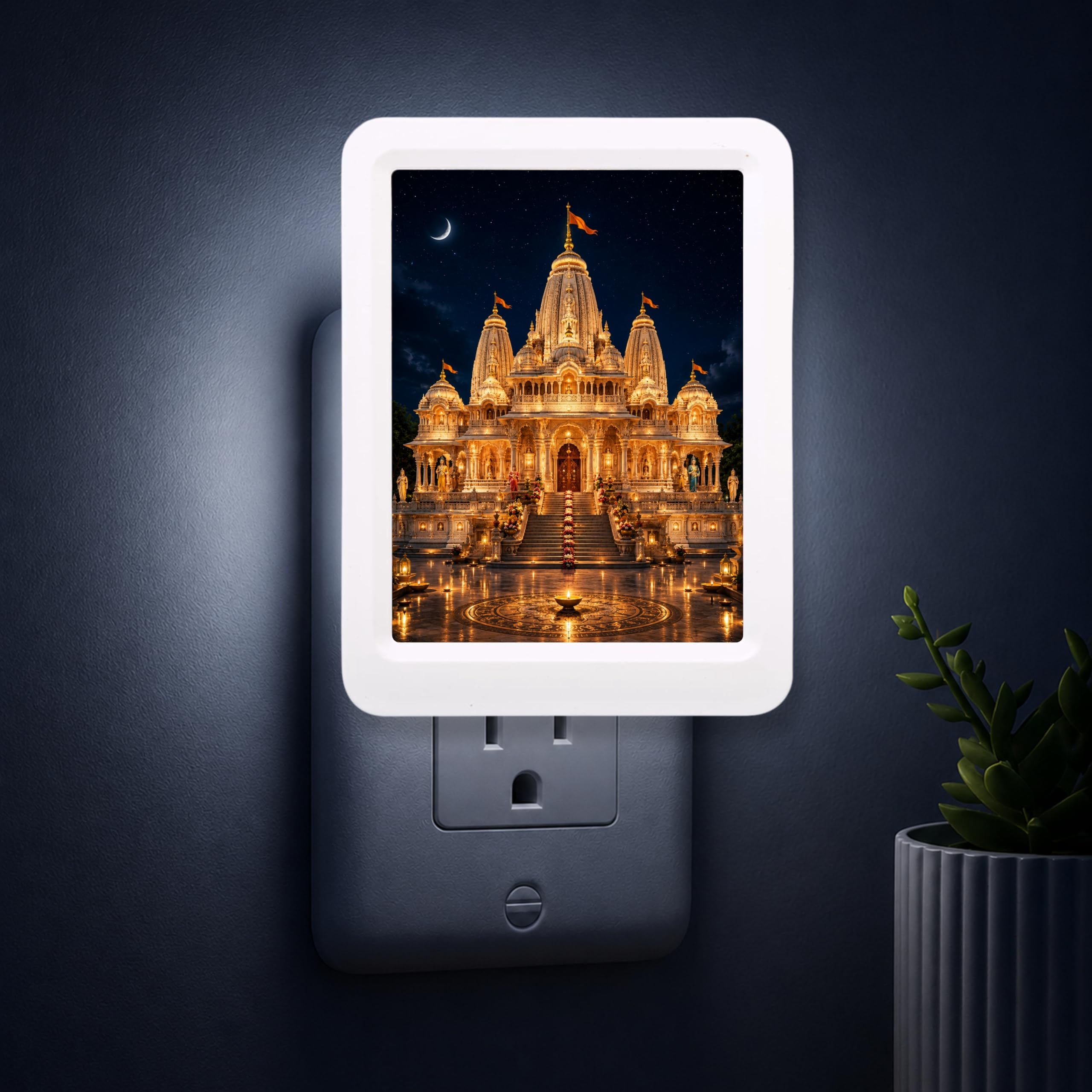 Lexton 5 Inch Shri Ram Mandir Spiritual Plug-in LED Night Light | Blessings of Shri Ram | Decorative Light for Mandir, P