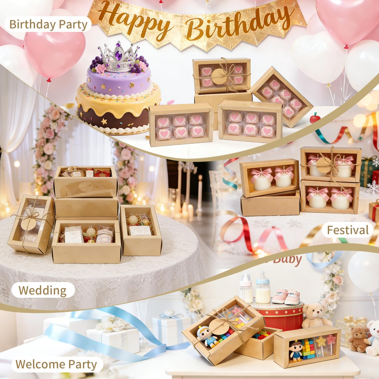 Confezione da 30 scatole in carta kraft con finestra, scatola regalo per sapone, dimensioni esterne 16,5 x 8,9 x 5,1 cm, piccola scatola regalo con etichette vuote, corda di iuta e rafia, ideali per
