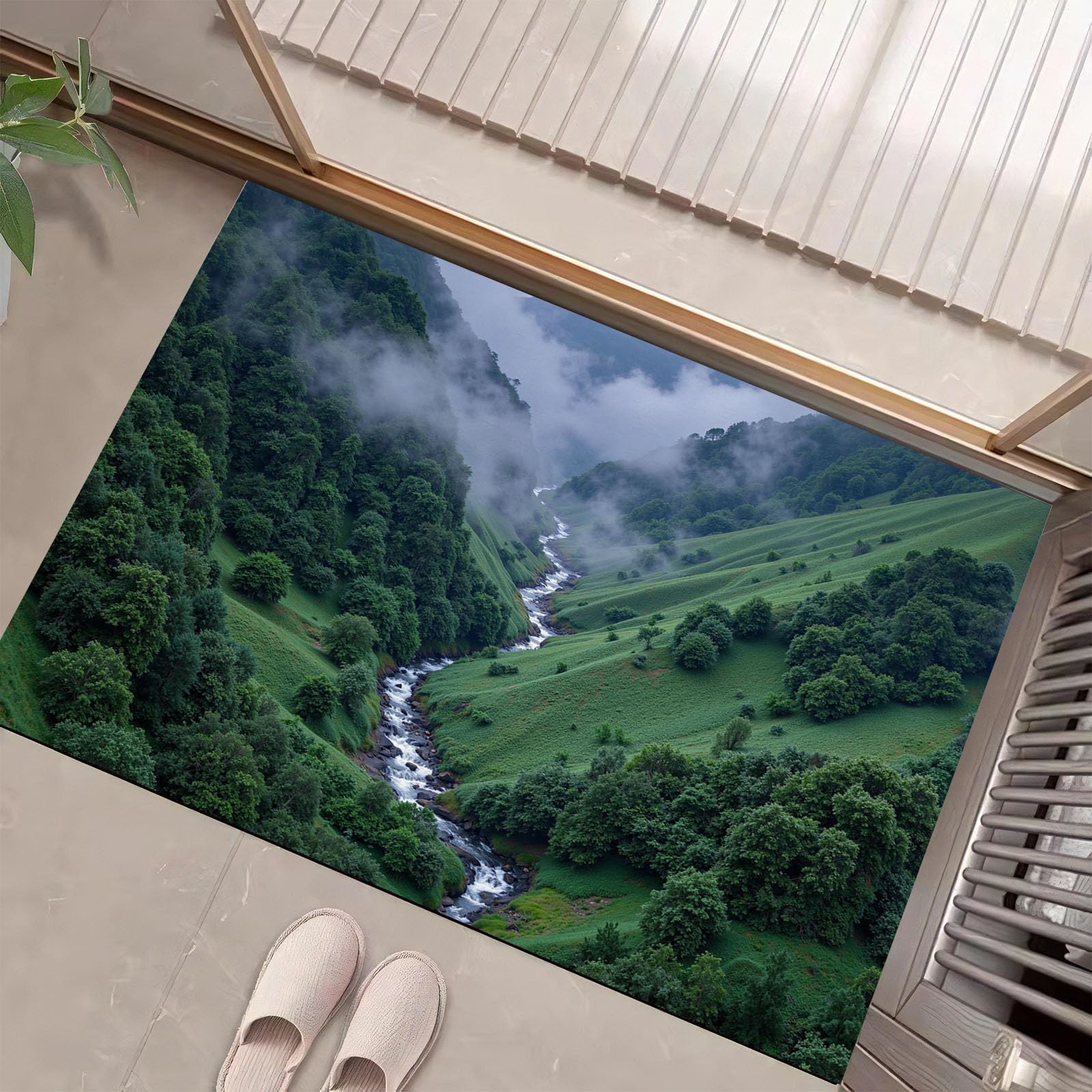 Tapis paysage de vallée naturel d'entrée intérieur lavable 90x150cm