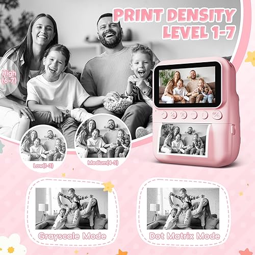 Miniatura 4 de Cámara de impresión instantánea para niños, pantalla de 3.0 pulgadas, foto de 48 MP, 1080P HD, regalo para niñas y niños de 3 a 12 años (rosa) con