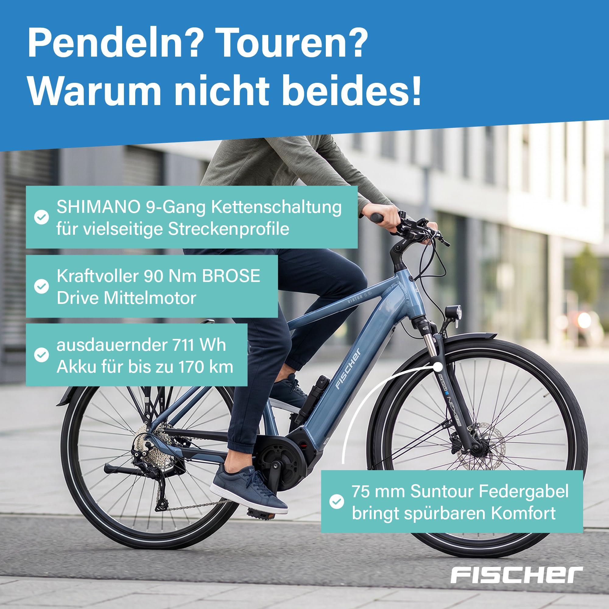 Fischer E-Bike Trekking VIATOR 6.8i Ultimate Elektrofahrrad für Damen und Herren, RH 55, Mittelmotor 90 Nm, 36 V Akku