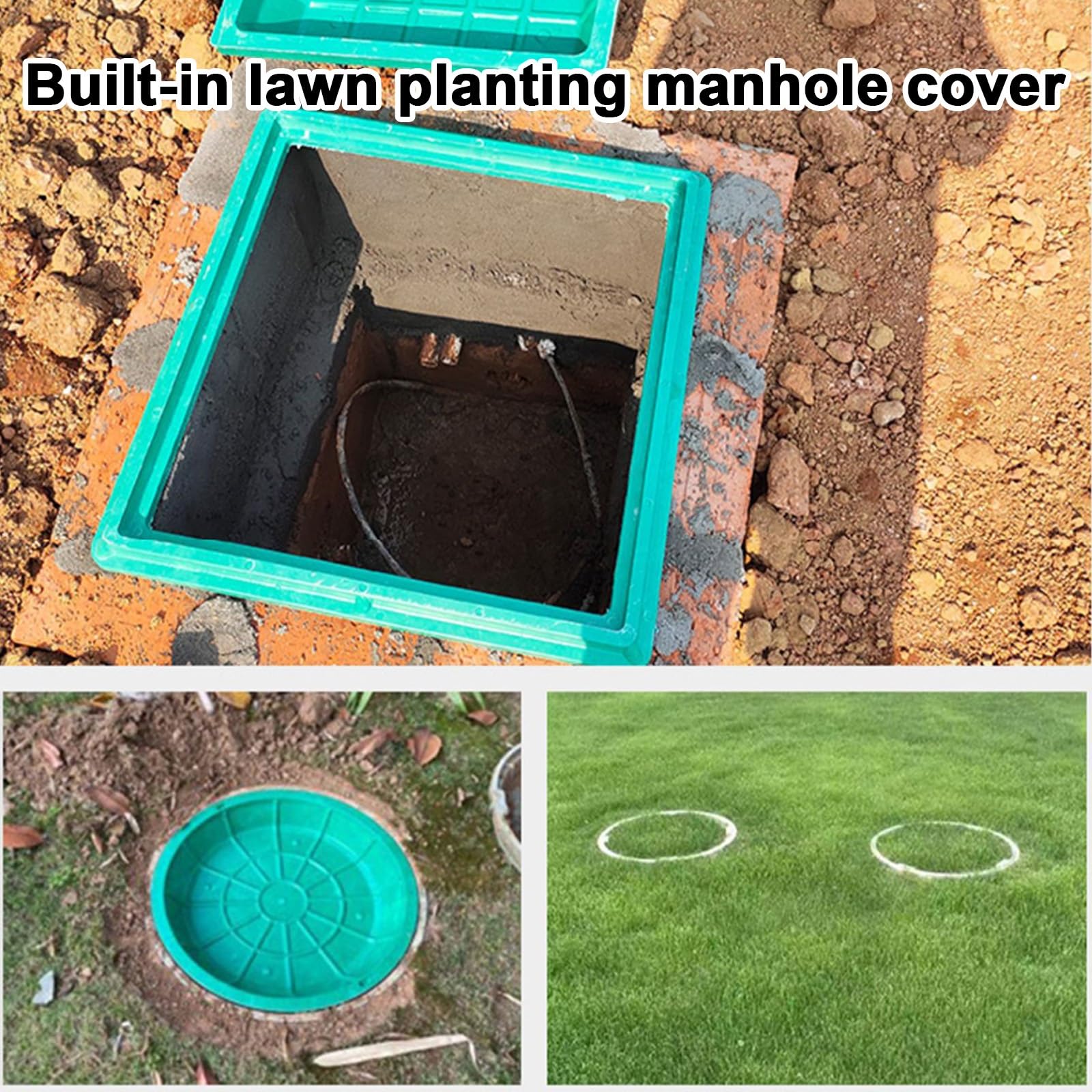 Arqueta Invisibles para Fosas Sépticas, Redondas Tapa para Alcantarilla con Marco, Cubierta para Césped Integrada, Material de Resina, para Zonas Verdes, Parques y Césped(60cm/23in)
