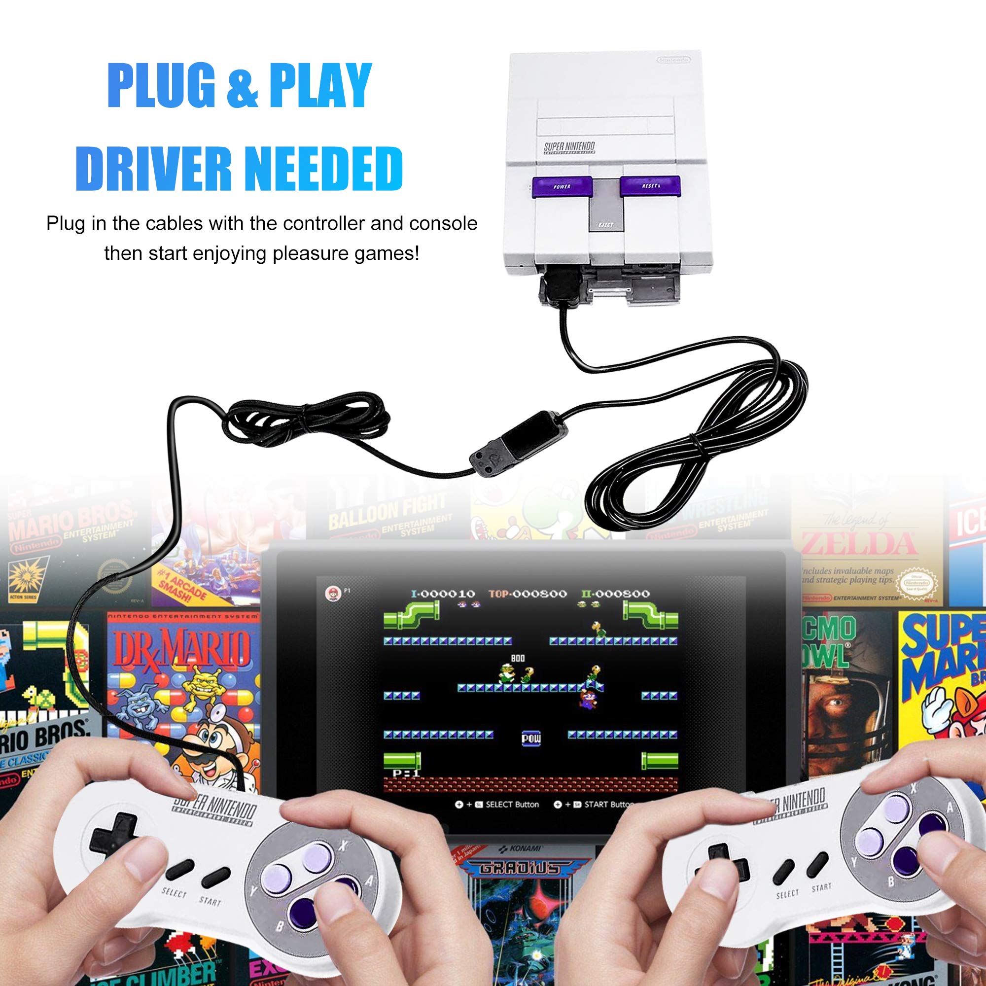 2 cavi di prolunga NES Classic da 3 m, cavo di alimentazione SNES per controller Super Nintendo SNES Classic Edition (2017)/Mini NES Classic Edition (2016)/Wii/Wii U Controller