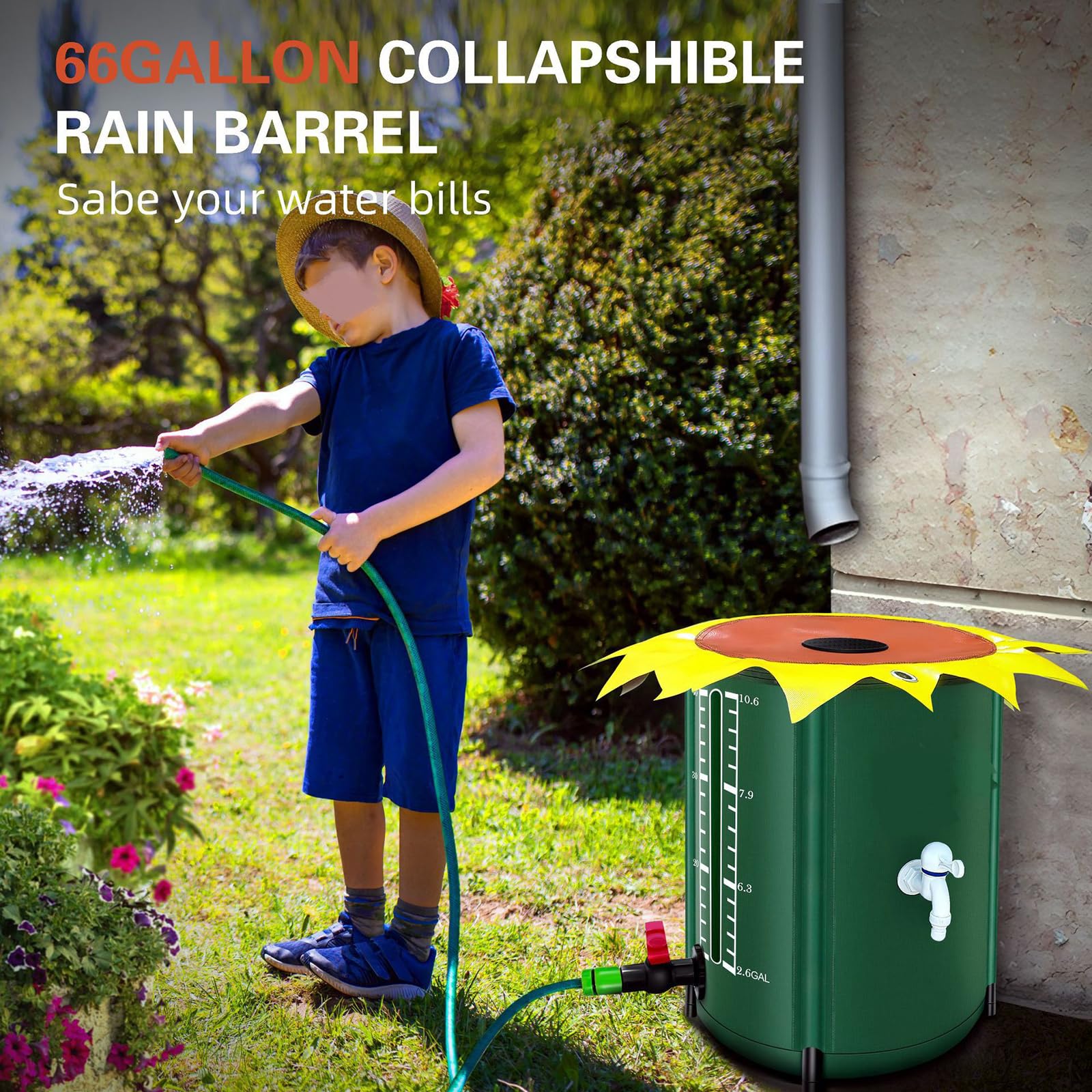 Barril Plegable Recolección Agua Lluvia, Depósito Con Grifo Y Tapa Con Filtro, Tanque De Almacenamiento Para Jardín De PVC Resistente Para Riego Y Uso En Exteriores,250L