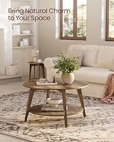 Vista 4 de VASAGLE Colección MAEZO - Mesa de café redonda, mesa central de 2 niveles con almacenamiento, patas cónicas, transiciones curvas, 31.5 pulgadas