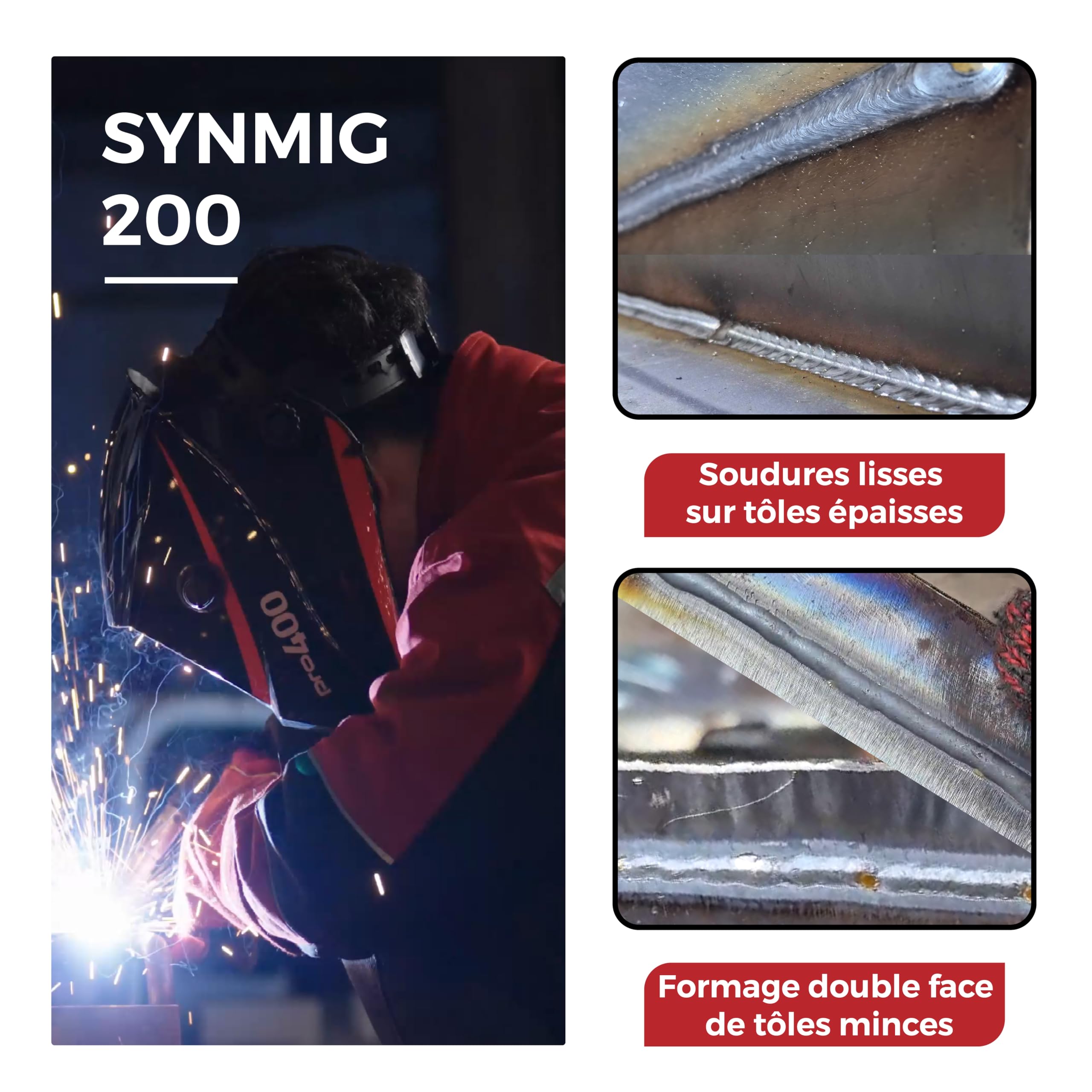 Decapower SYNMIG 200A Poste a Souder MIG avec san gaz Synergie MMA MIG MAG FLUX LIFT TIG 4 en 1 Équipement de soudage (PACK3)