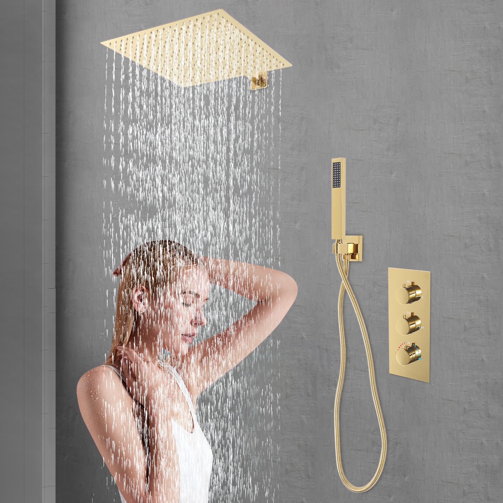 Set doccia a incasso, per doccia calda e fredda, in acciaio inox, da 0,5 – 0,7 MPa, per bagno, hotel, centro fitness, ecc. (oro)