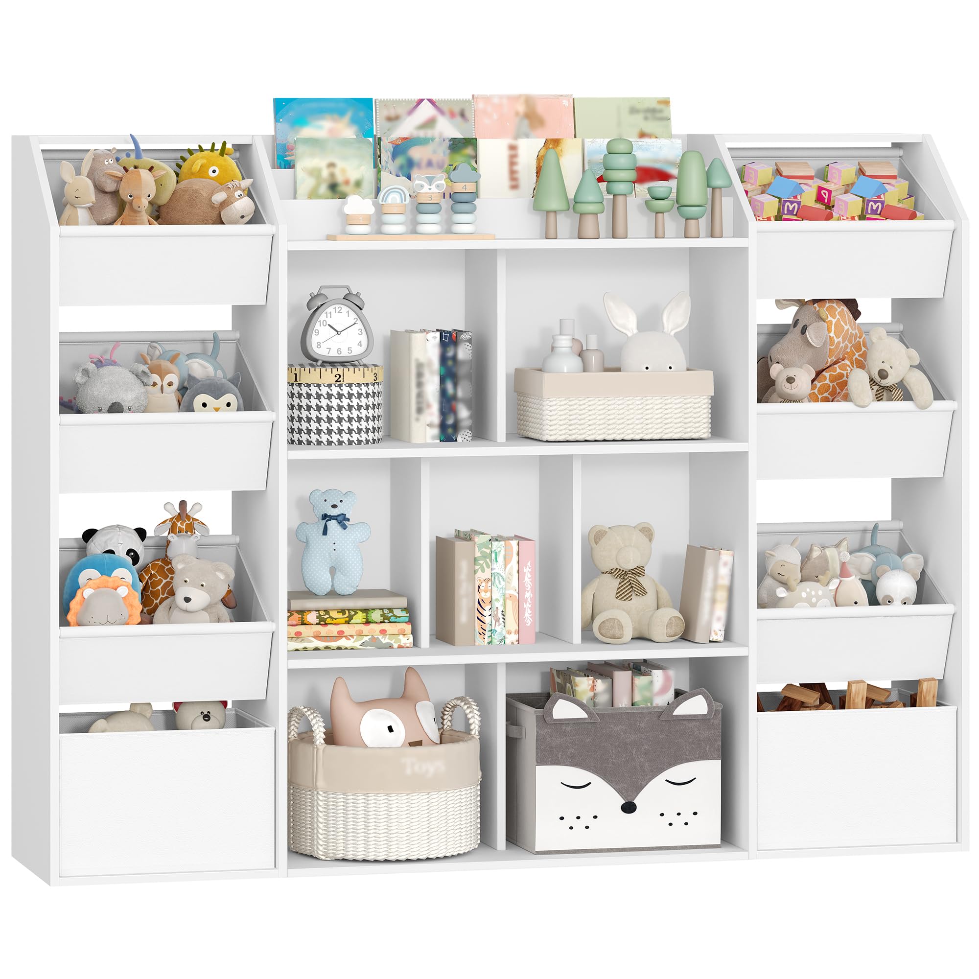 HEXCELEN Meuble Rangement Enfant, Bibliothèque Enfant, Étagère à Jouets 8 Boîtes en Non-tissé, pour Chambre d'enfant, Salons, Bureau, 30 x 130 x 100 cm, Blanc