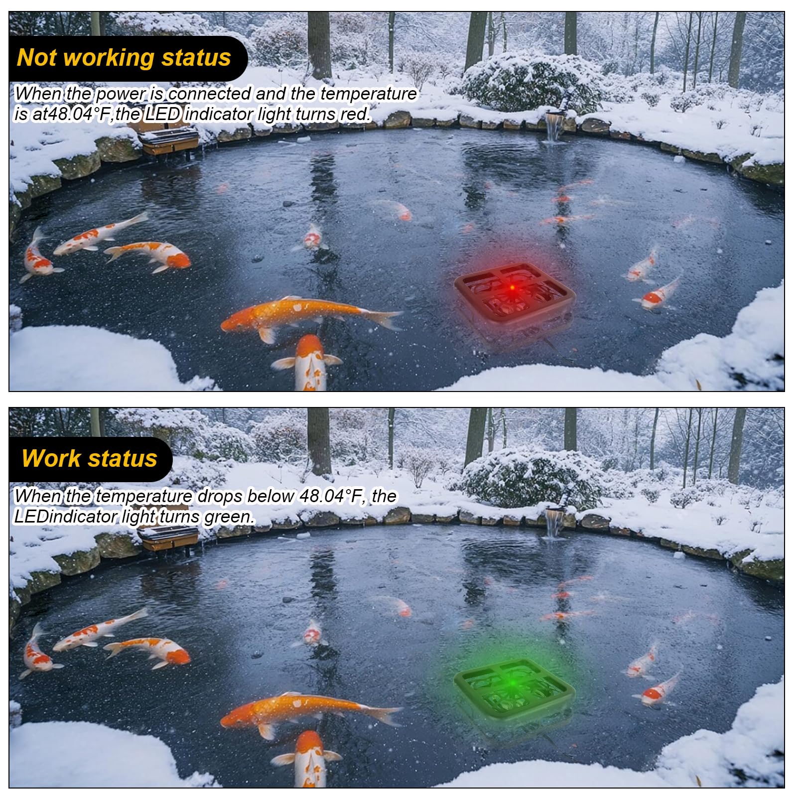 1000 Watt Teichenteiser-Schwimmheizung, kontrollierte hermostatische Heizung, hält den Teich vor dem Einfrieren zu schwarz (1000 Watt)