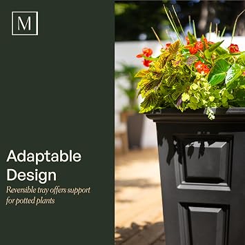 Mayne Wyndham 24-Inch Tall Planter Self-Watering, Weather-Resistant Planter for Flowers Durable Indoor/Outdoor Design for Patio, Porch, or Entryway