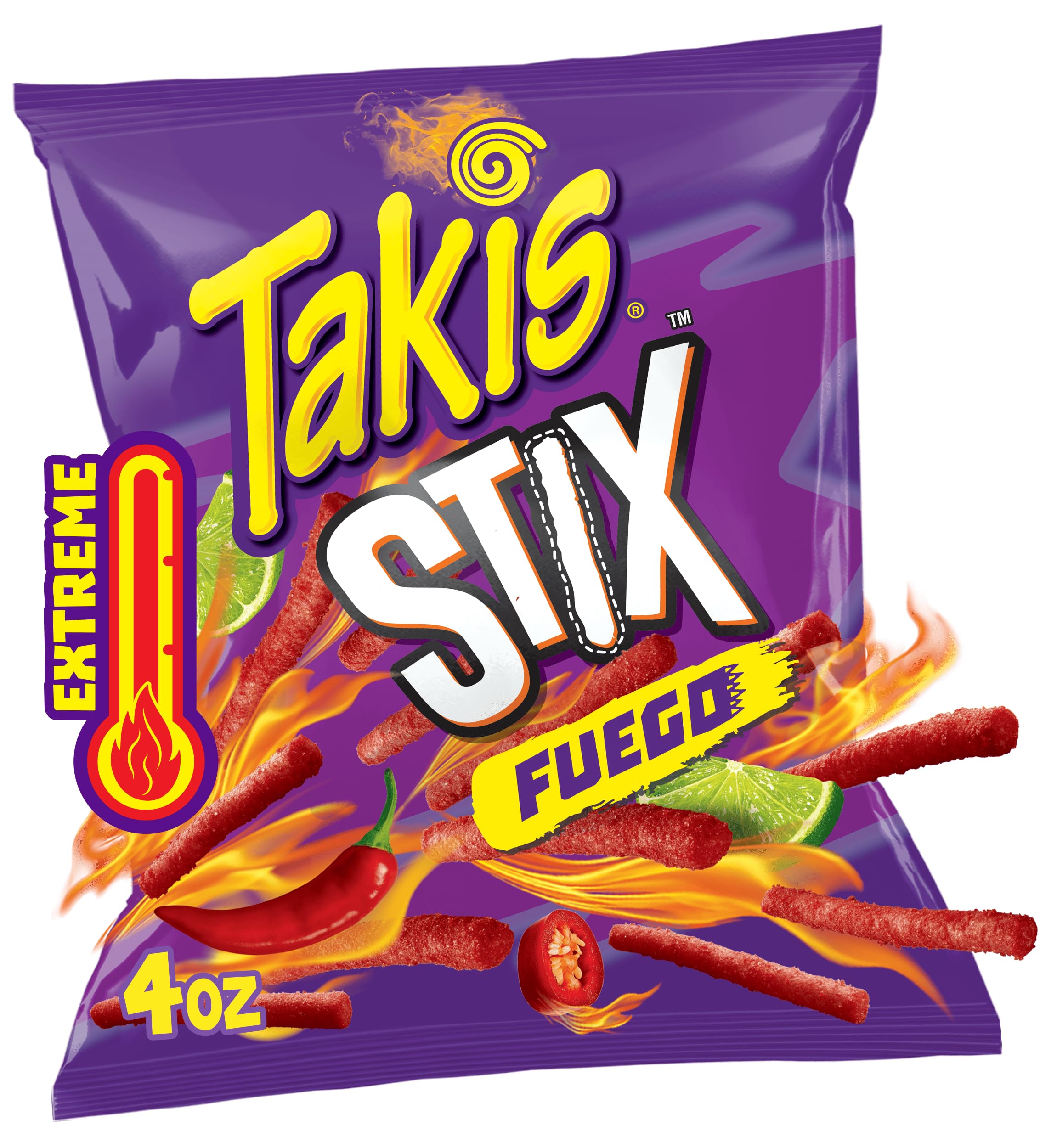 Takis Fuego Stix - Spicy Corn Sticks(4 oz), Extreme Hot Chili Pepper & Lime Flavored