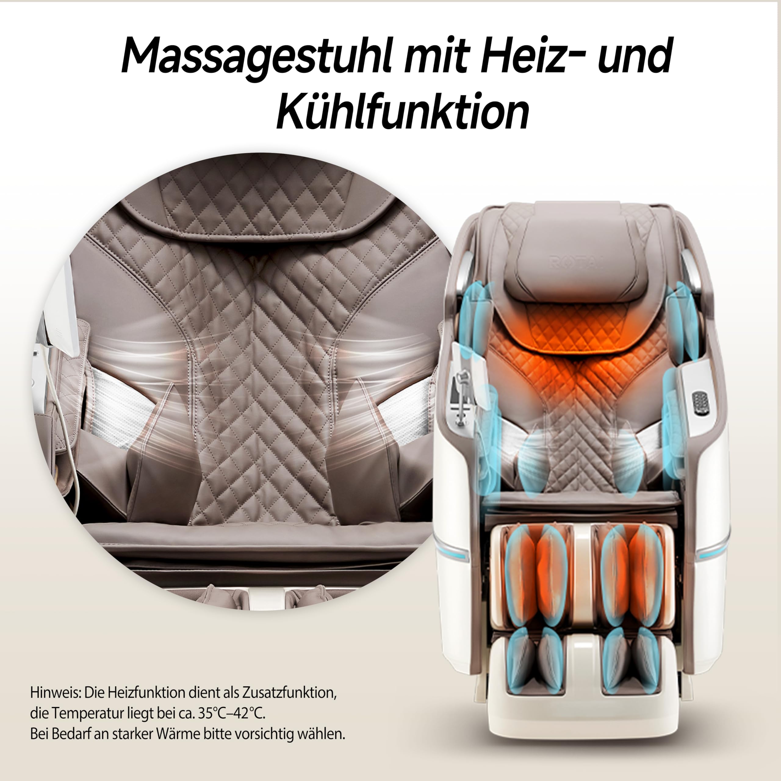 ROTAI Massagesessel 4D mit Doppelmotor, SL-Schiene & Zero-Gravity, Rückenheizung, Bluetooth-Lautsprecher – Tiefengewebe-Ganzkörpermassage für Zuhause