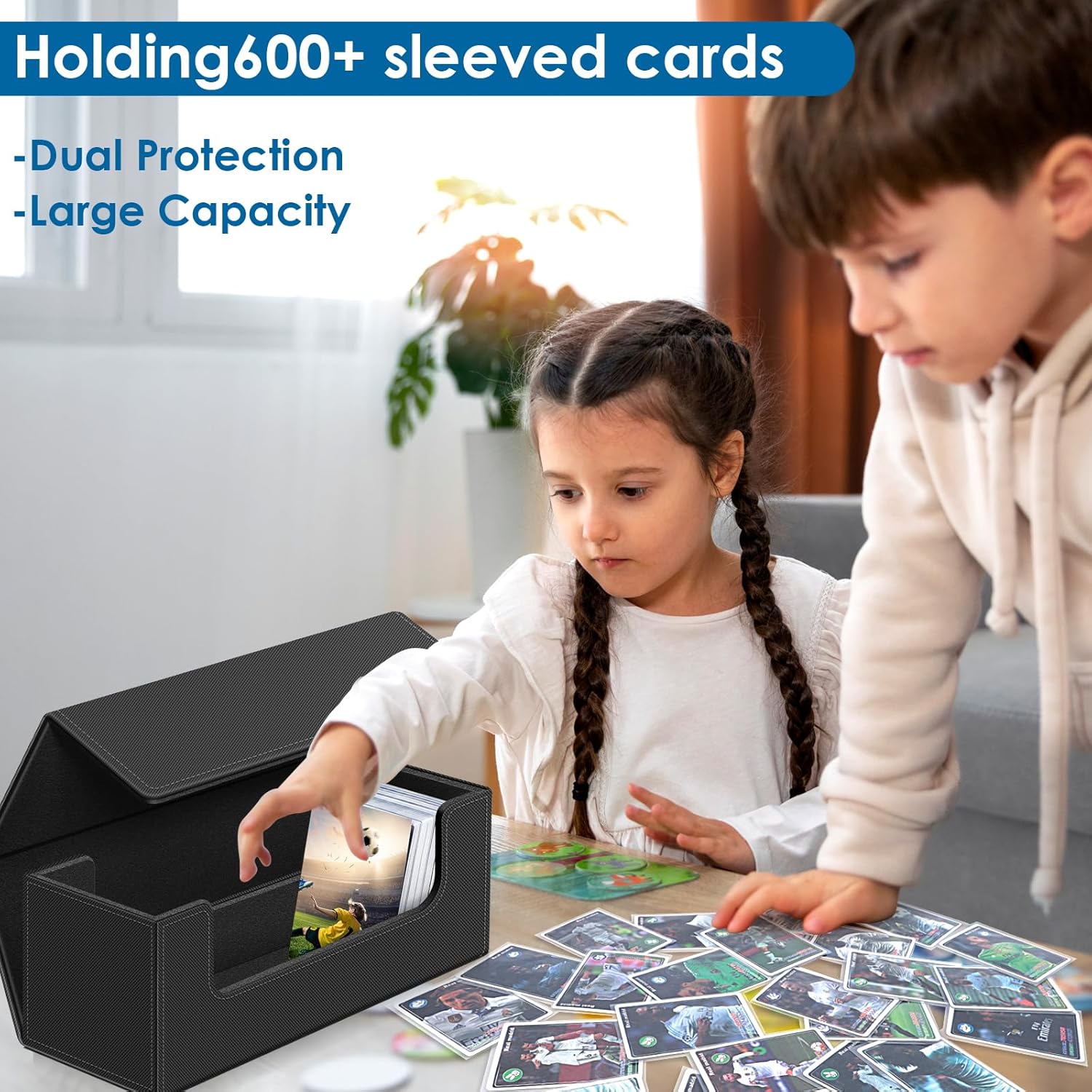 Homthy Card Deck Case for Trading Cards, Leather Magnetic Closure Commander Card Storage Box Holding 600+ Sleeved Cards Fit for MTG TCG and Sport Cards