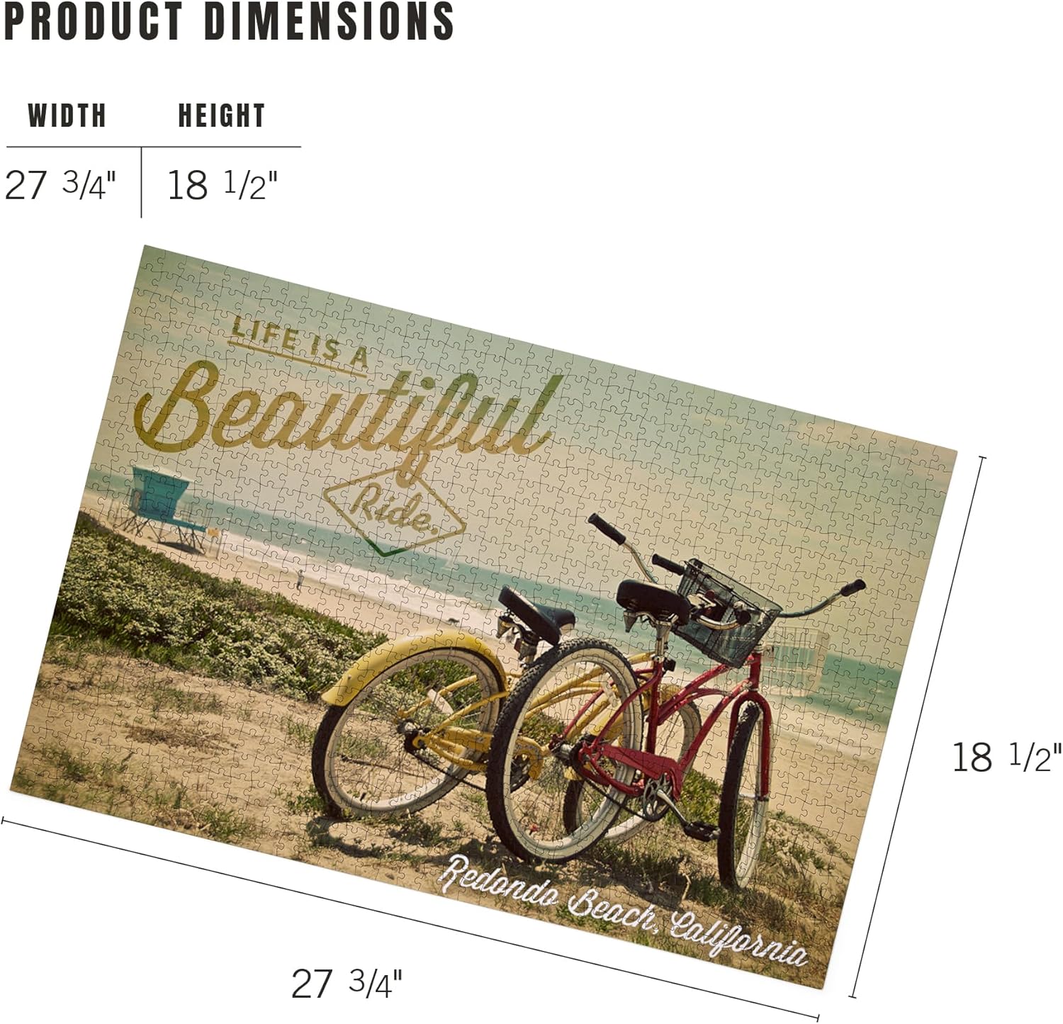 Lantern Press Redondo Beach, California, Photography, Life is a Beautiful Ride, Beach Cruisers 1000 Piece Jigsaw Puzzle for Adults, Made in USA with Reference Poster