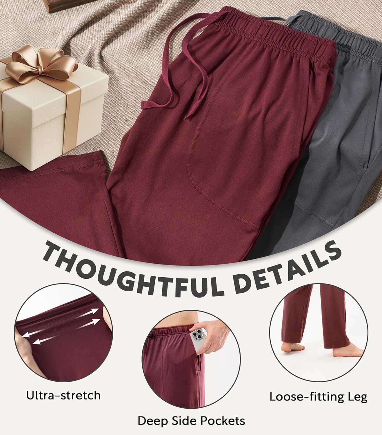 DAVID ARCHY Mens Pajama Pants, Men's Pj Sleep Pants Pajama Silky Soft Lightweight Lounge Pants with Pocket 2 Pack - Image 5