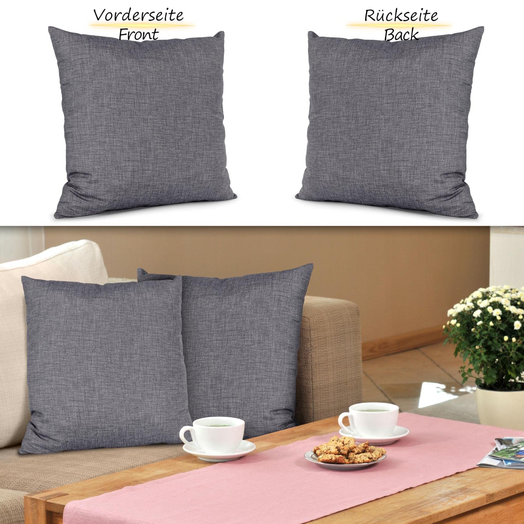 VOGOL Federa Per Cuscino Quadrata 50x50 Cm – Lino Sintetico Con Stampa Passeri Grigi, Bordo Tubolare, Cerniera Invisibile, 1 Pezzo