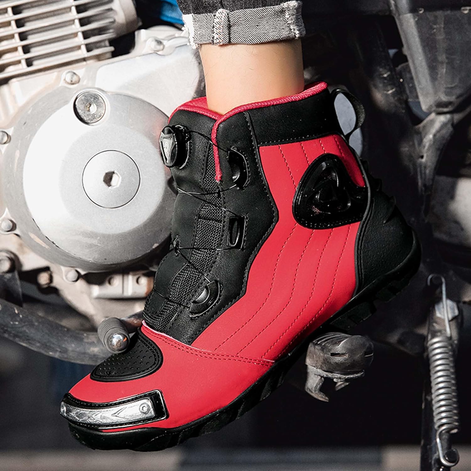 XivUe Motorcycle Combat Boots Racing Hiking Outdoor Work Mid Ankle Shoes for Men Leather Boots with Protections cycle Riding Boots