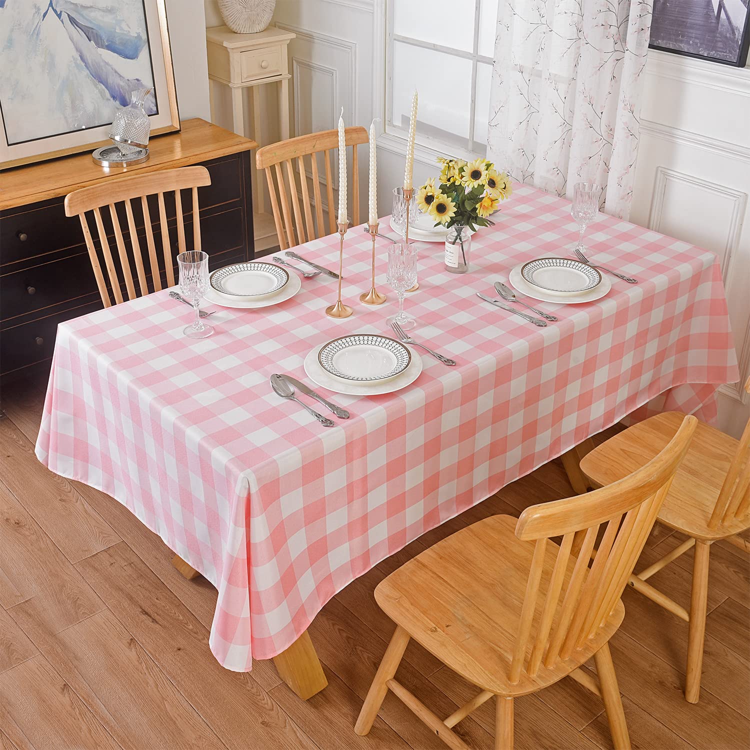 Cupuamon 2 Pack Waterproof Polyester Fabic Rectangle Checkered Tablecloth，60x84 Outdoor Table Cloth，Oil Stain Prevention Table Cloth for Pinics and