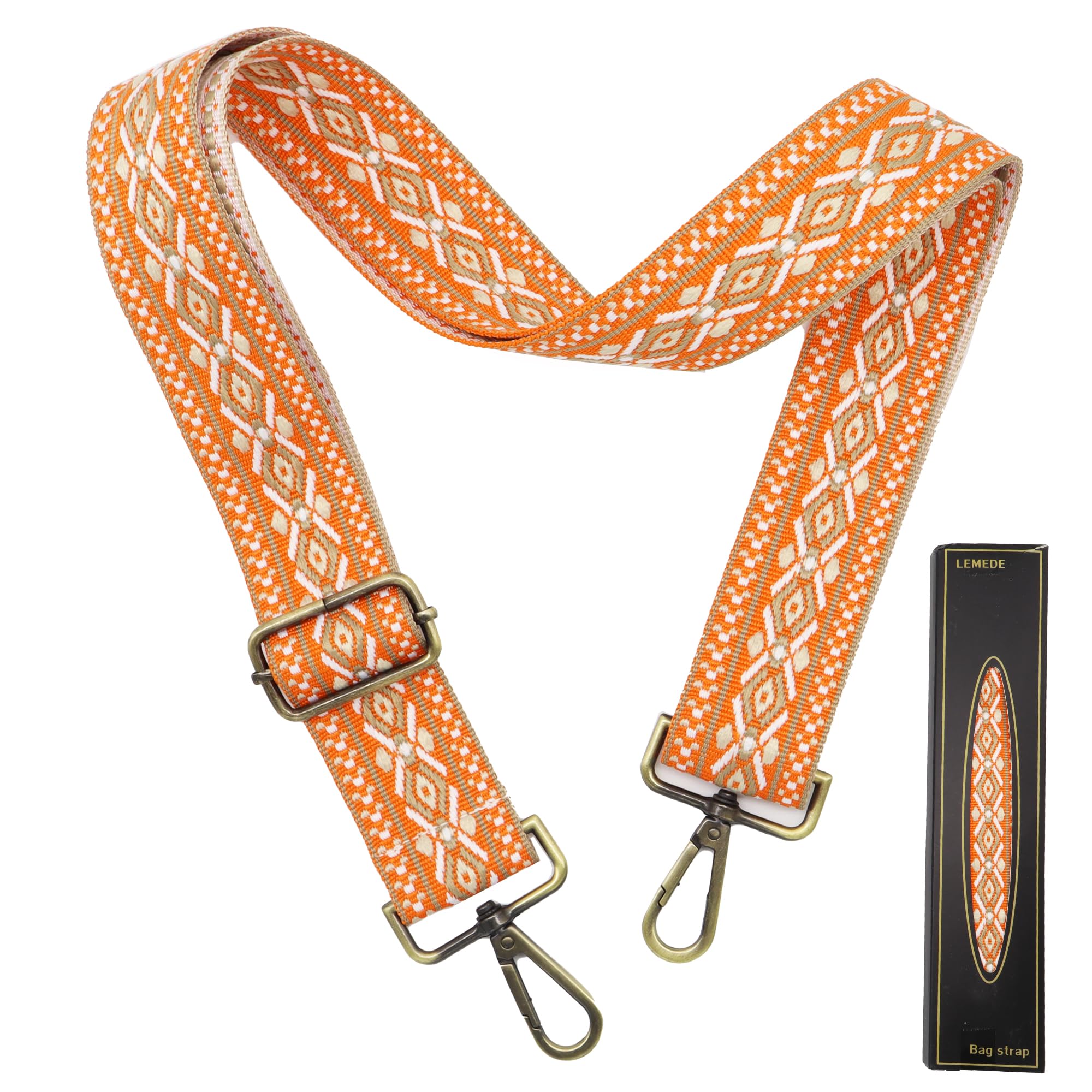 LEMEDE Purse Strap Adjustable Replacement Crossbody Bag Straps Retro Jacquard Embroidery Shoulder Straps for Shoulder Bag