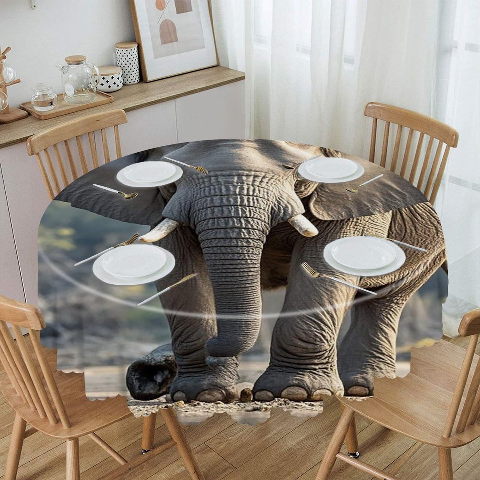 FekiLoot Elephant Round Tablecloth 60 Inch Waterproof Heavy Duty Table Cloth Spillproof Washable Table Cover Wrinkle Resistant Tablecloths Decorative Table Cloths