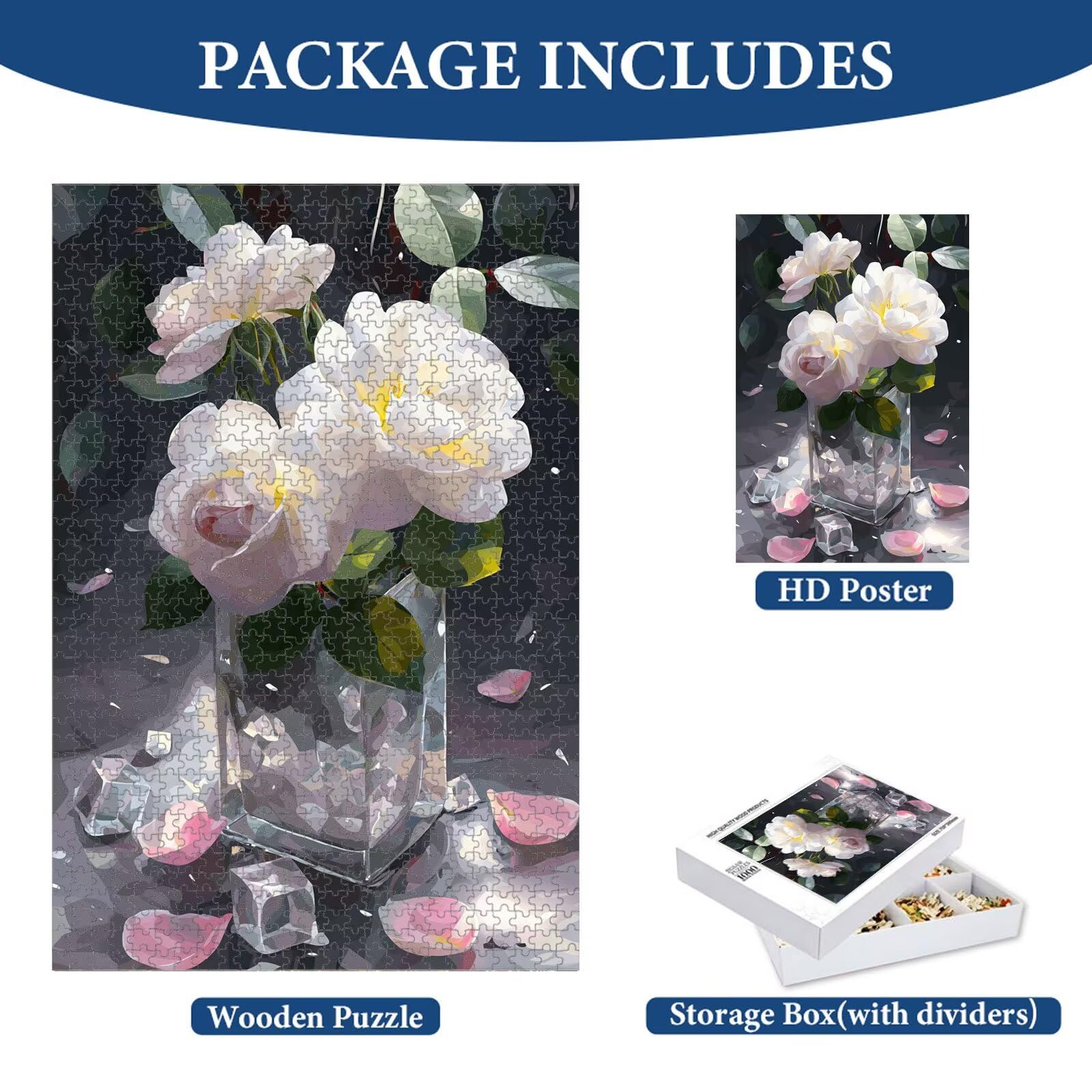 1000 Pièces Puzzle Adulte Roses & Paysage Puzzle en Bois Robuste 1T#2547 | Puzzle en Bois, Découpe de Précision, Encres aux Couleurs Vives, Loisir Relaxant, Décoration Intérieure, Cadeau, 50x75cm