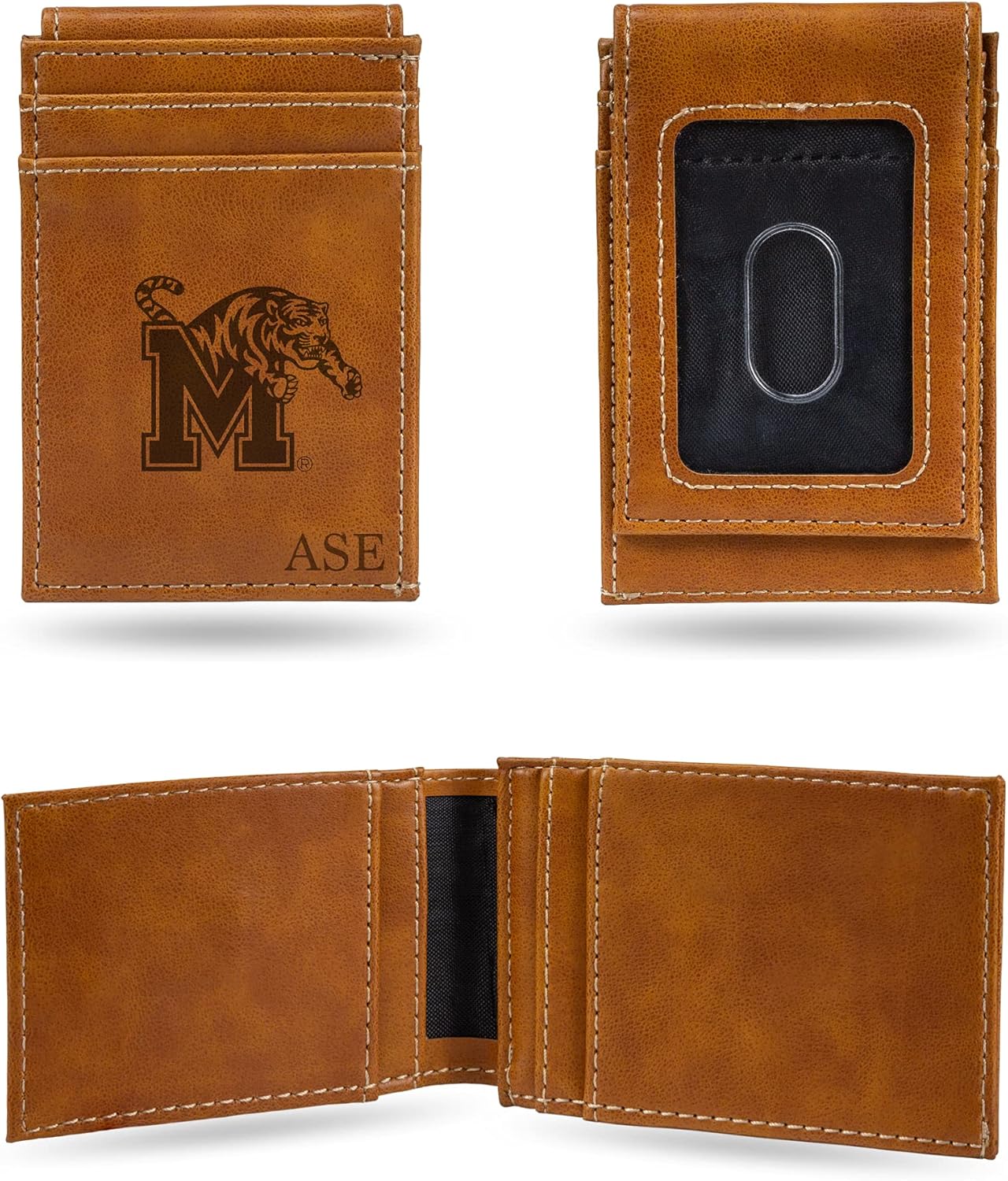 Rico Industries NCAA Memphis Tigers Brown Personalized/Custom Laser Engraved Front Pocket Wallet - Slim/Light Weight - Great Gift Item