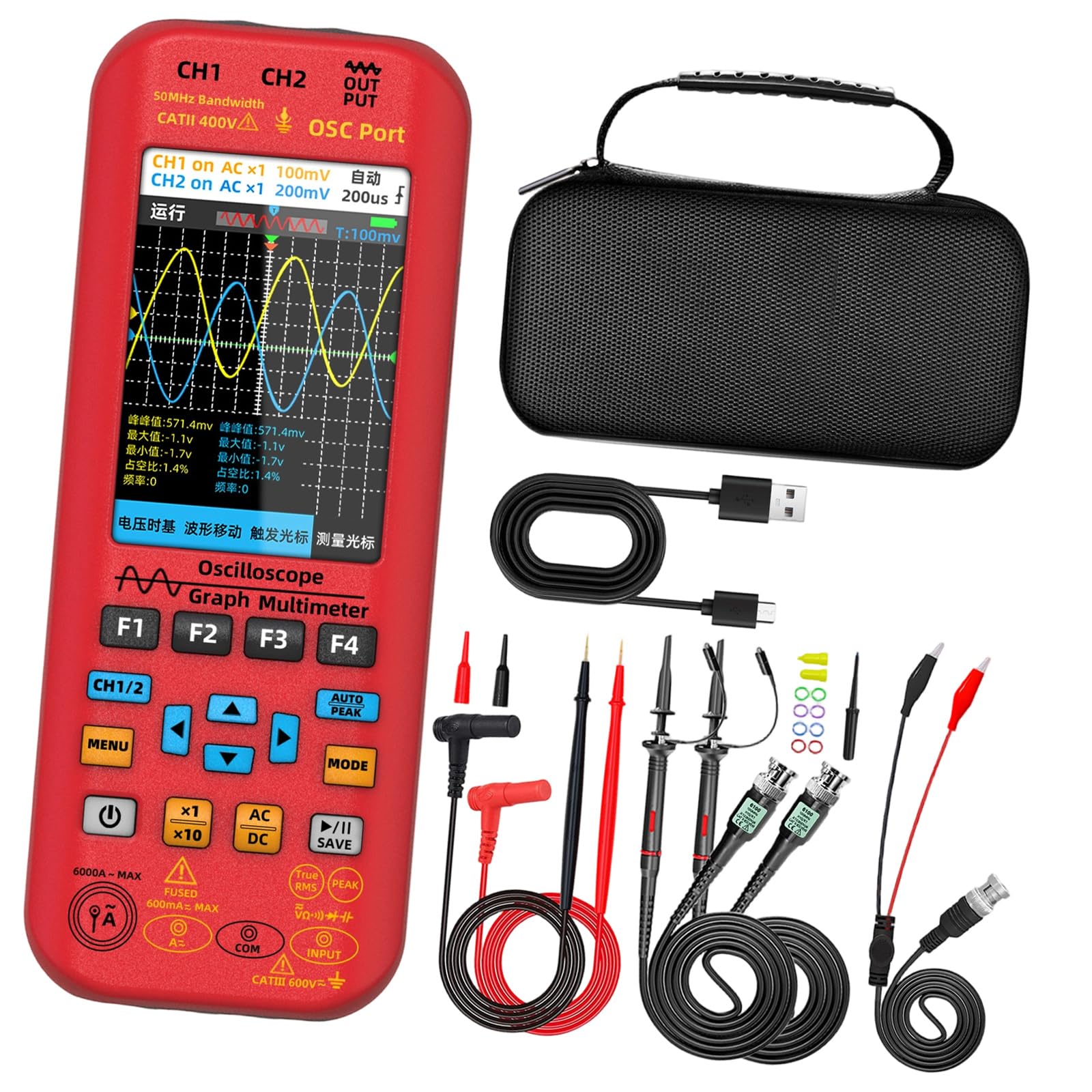 Oxxggkao Two Probes Accuracy Digital Oscilloscope With 128K Memory Depth & Real Time Sampling 50Mhz Double Track For Engineers Double Channel Indication Generator