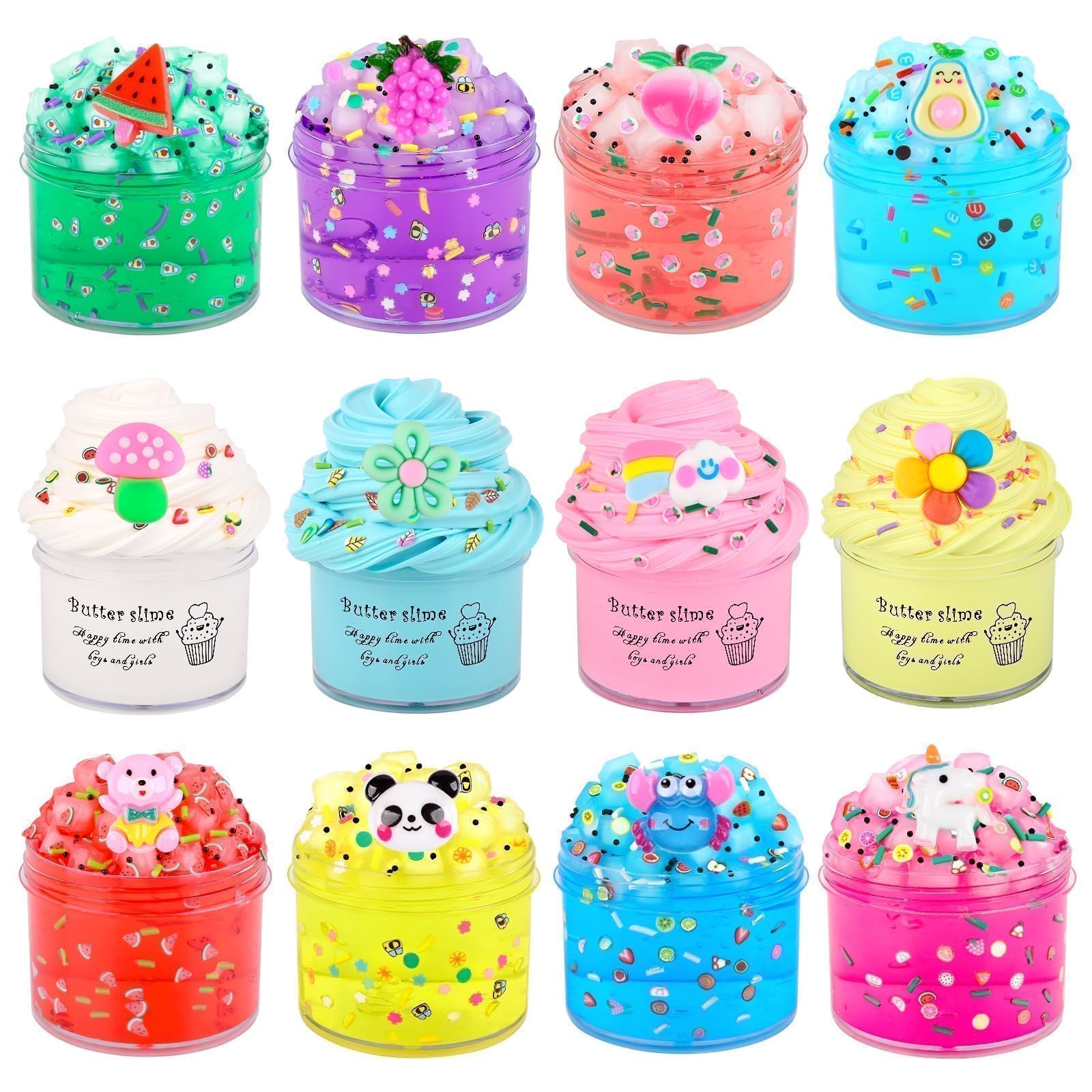 12 Pack Easter Slime kit with 8 Clear Slime & 4 Butter Slime, Jelly Cube Crunchy Crystal Slime for Birthday Party Favor, Super Soft Non-Sticky Sensory Toys for Girls and Boys 6 7 8 9 10 11 12