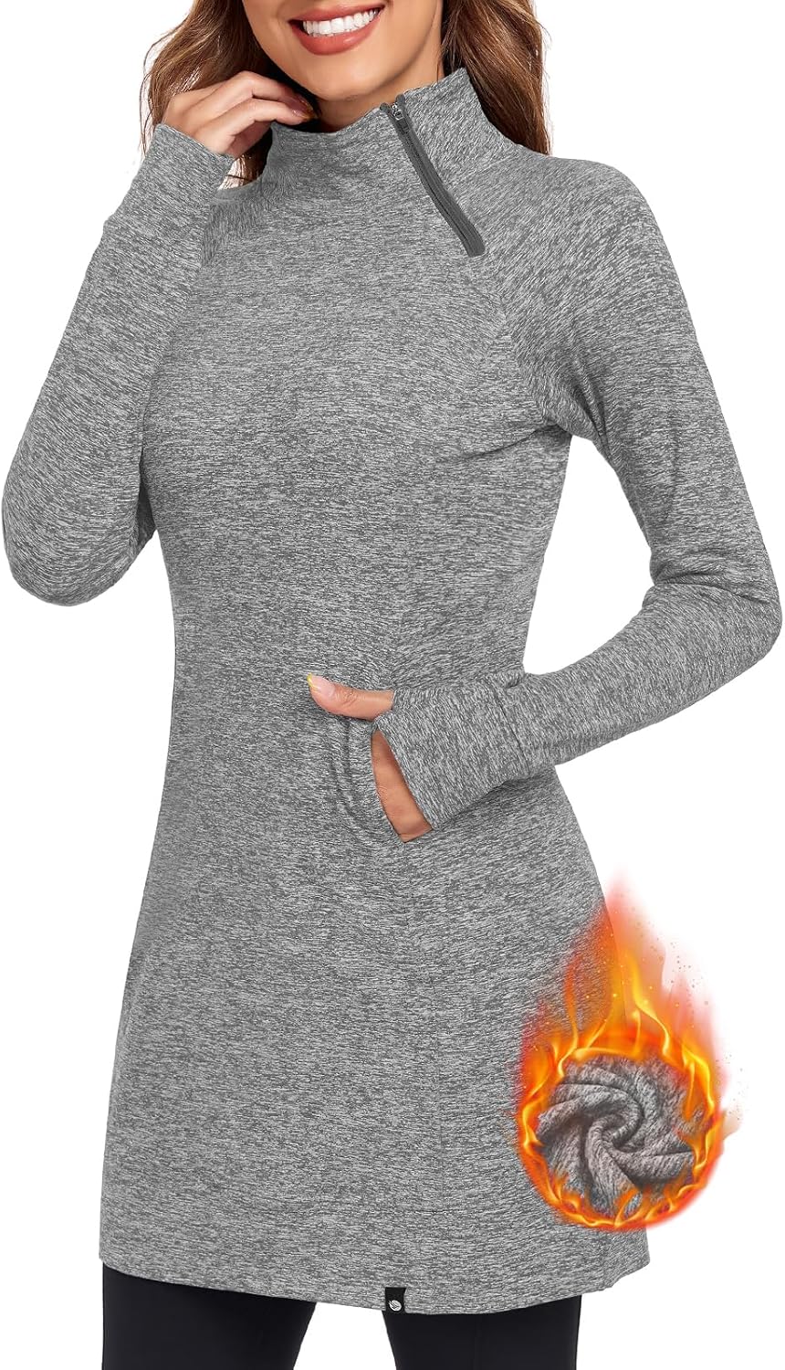 Womens fleece dress for winter activities with thumb holes