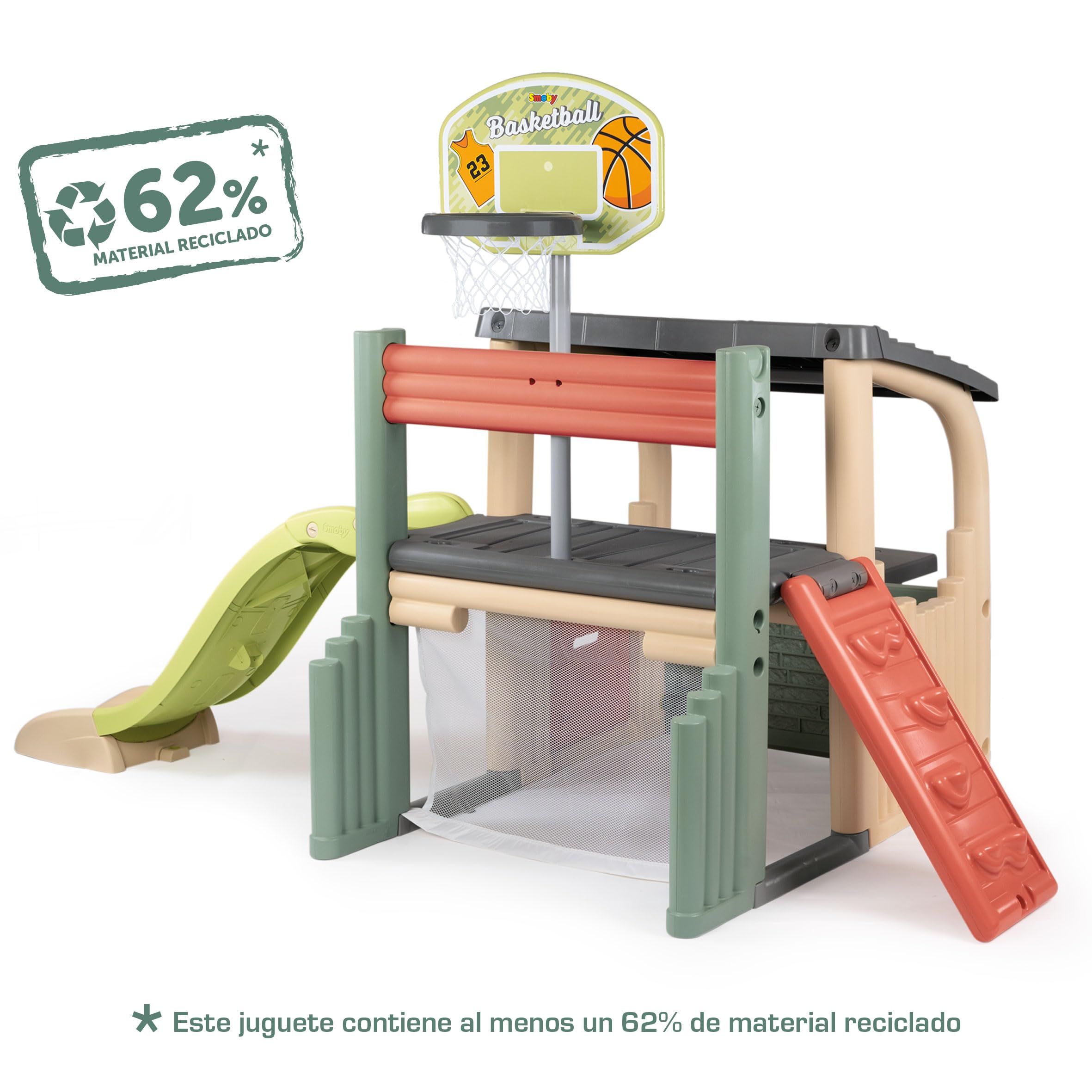 Smoby Life - Fun Center Sport-Spielhaus für Kinder ab 2 Jahre (284x203x176 cm) mit 62% Recycling-Anteil - XXL Outdoor-Kinderhaus mit Multi-Sportbereich & Rutsche für Garten oder Terrasse