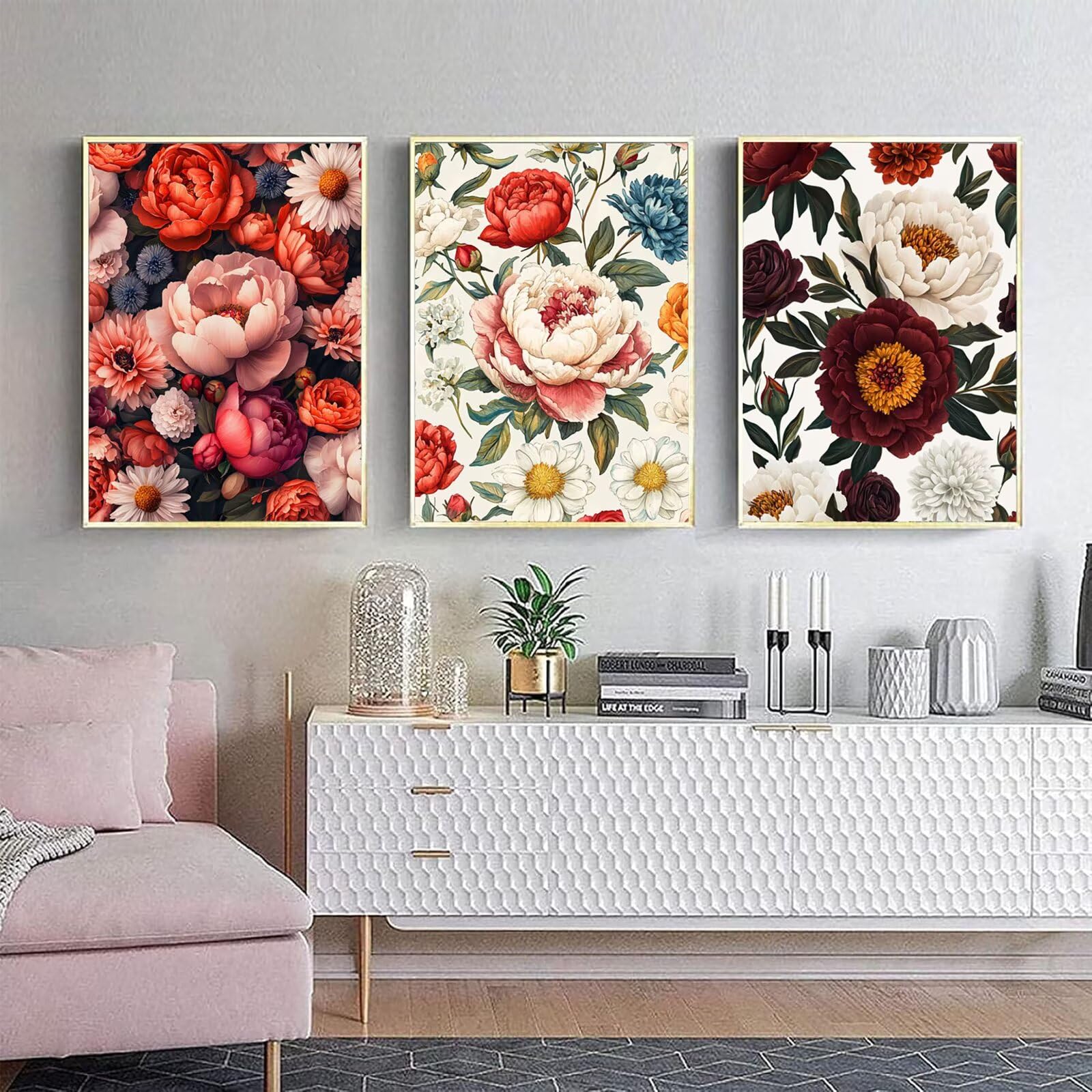 Generico Cnyaunfi 3 Pezzi Fiore Pittura Diamante Fai-Da-Te, 5D Retro Diamond Painting Kit Completo per Hobby Creativi Adulti, Per La Decorazione Della Parete Di Casa 70x90cm YF-3454