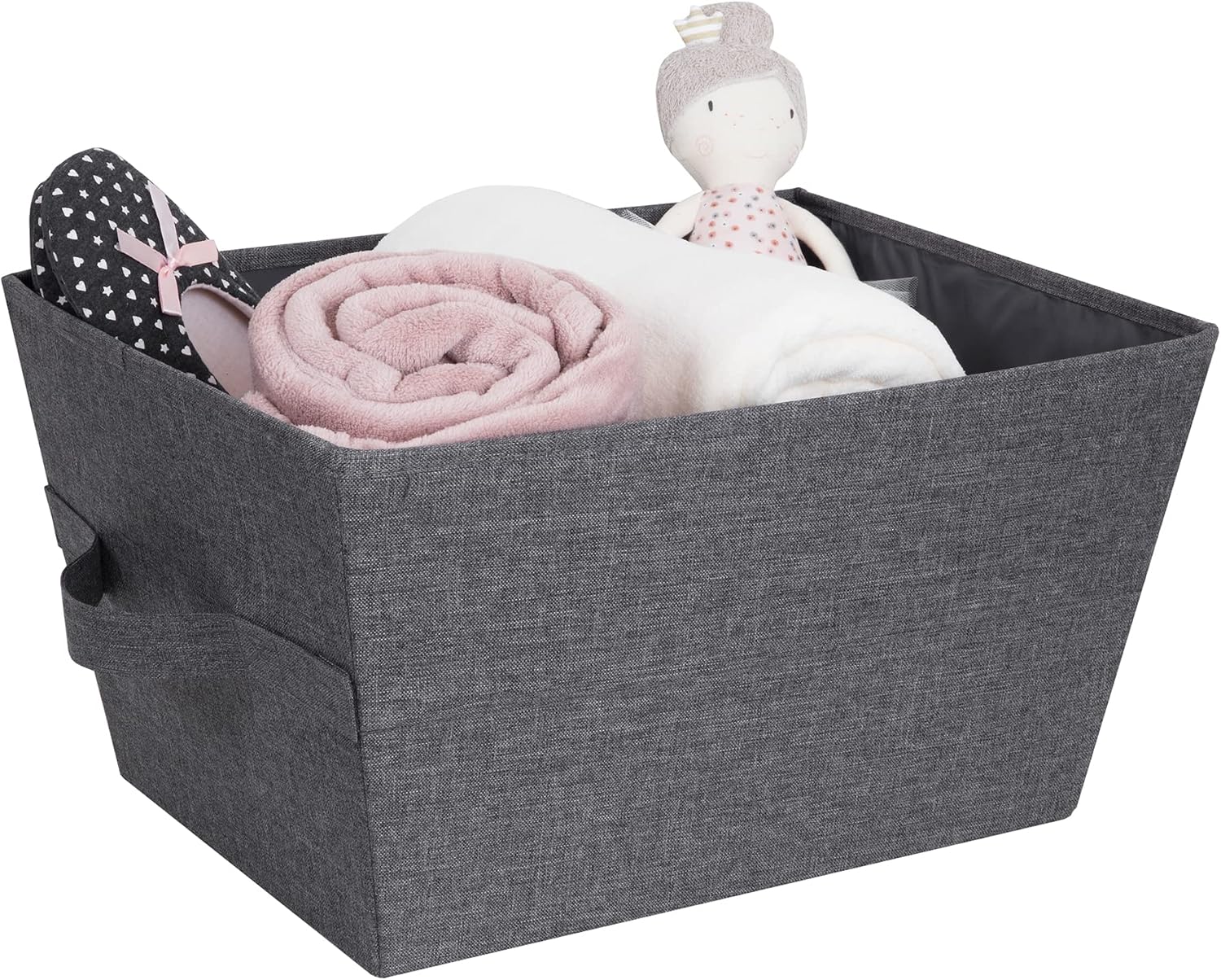 Bigso Tapered Storage Bin - Collapsible Fabric Storage Cubes for Organizing Shelves, Closets, and Rooms, with 2 Handles - 13.4in x 17.7in x 9.8in - Large, Grey