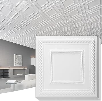 Art3d Lightweight Decorative Drop Ceiling Tiles, 2 x 2 ft, 12-Pack, White