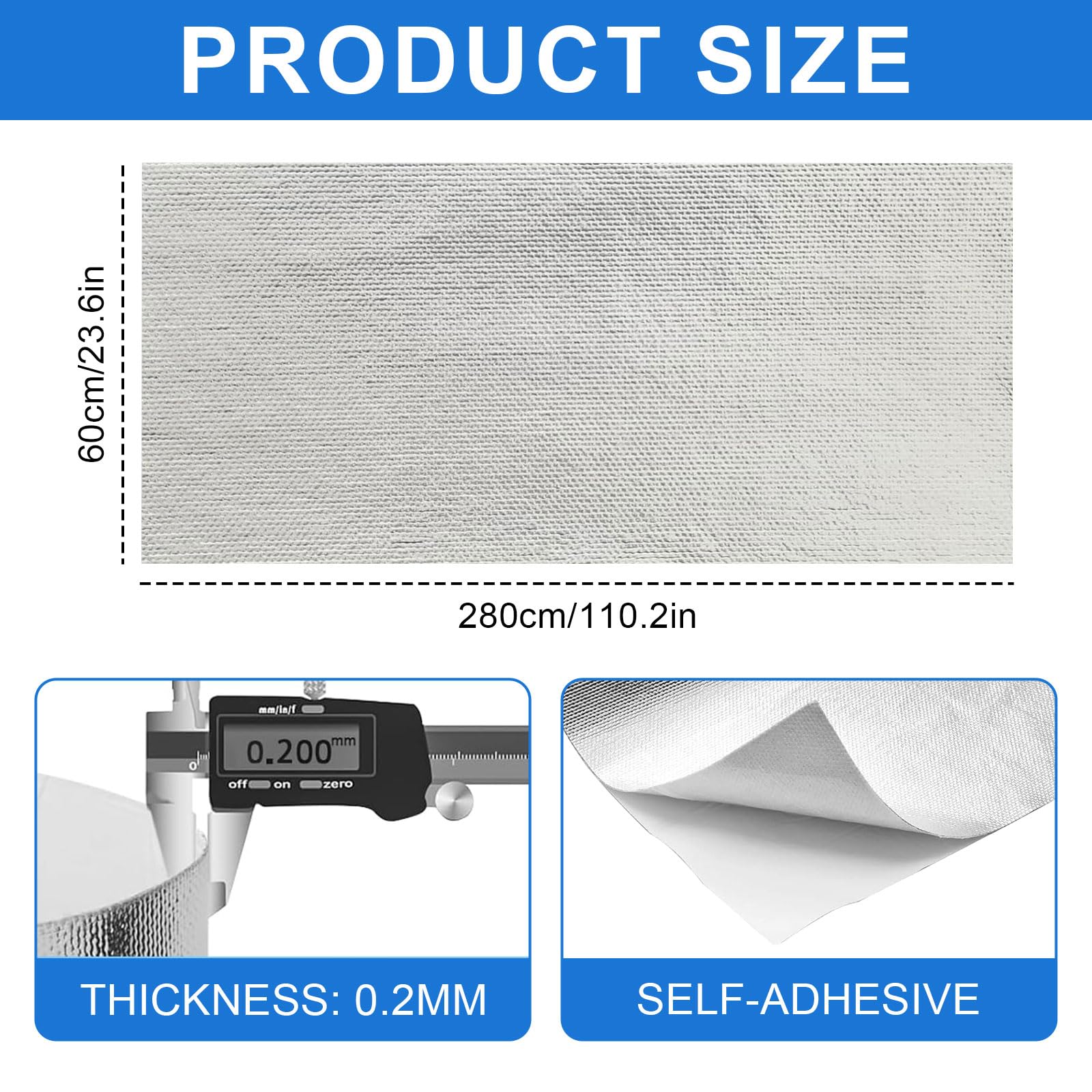 Tapis de protection thermique aluminisé, 60 x 280 cm, tapis de protection contre la chaleur autocollant, dos adhésif, protection contre la chaleur aluminisée, bouclier thermique pratique pour film