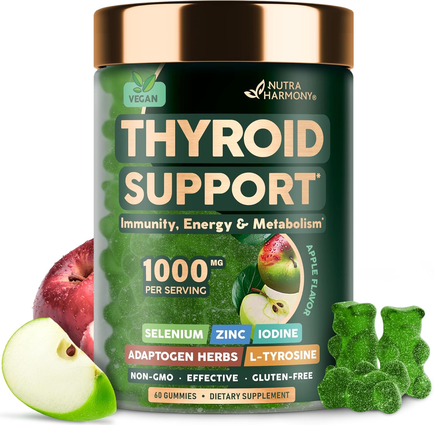 Thyroid Support for Women Gummies Selenium 200 mcg Zinc