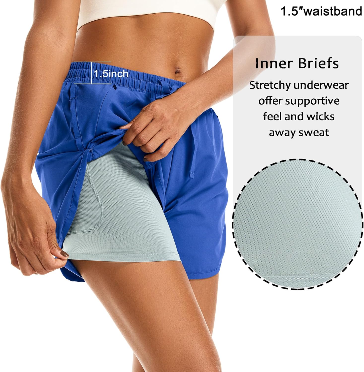 Women's 2 in 1 Athletic Running Shorts Quick Dry Workout Casual Gym Sweat Shorts Mesh Comfy Liner Zipper Pockets - Image 4