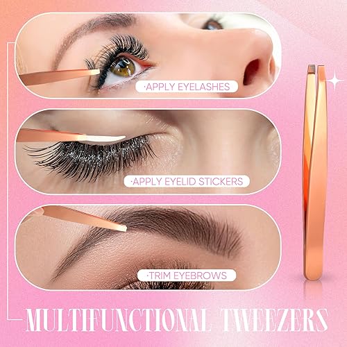 Miniatura 5 de Lasnten Juego de 5 herramientas aplicadoras de pestañas, pinzas para extensiones de pestañas, tijeras falsas de acero inoxidable, pinzas en racimo,