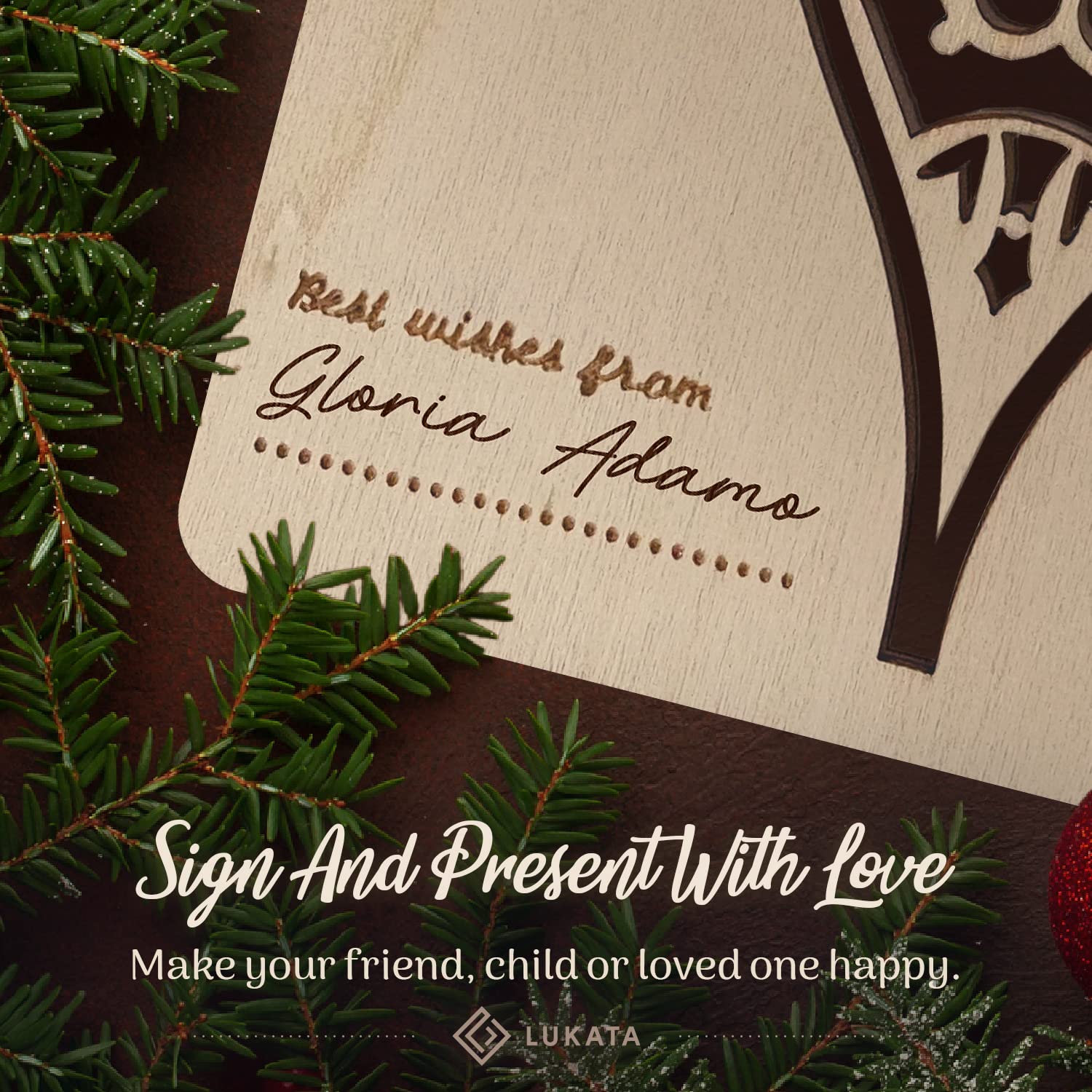 Lukata Premium Wooden Card with Pop-Out Winter Drop & Envelope, Merry Christmas Card For Friends & Family - Image 3
