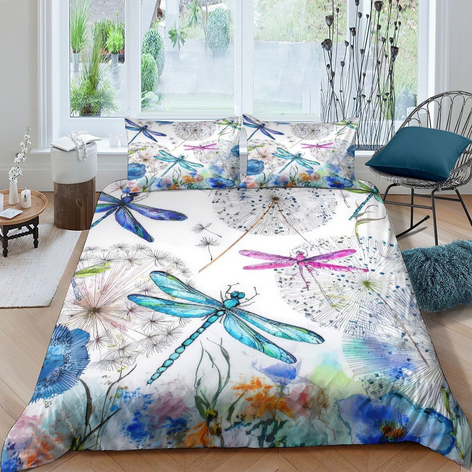 Ctjqhvkz Style-10 3D Printed Watercolor Dragonfly Fitted Sheet Microfiber Soft Floral Mattress Cover For Bedroom Guest Room Decor Single（135X200cm）