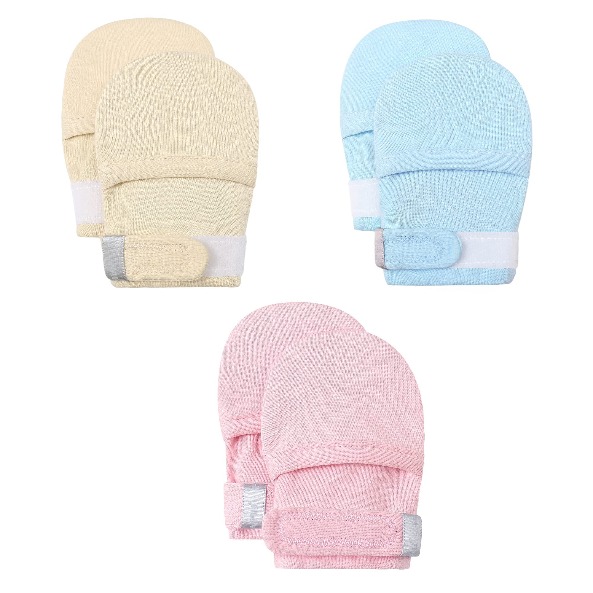 HAPIU Baby Newborn No Scratch Mittens Stay On, 100% Cotton Adjustable 0-12M