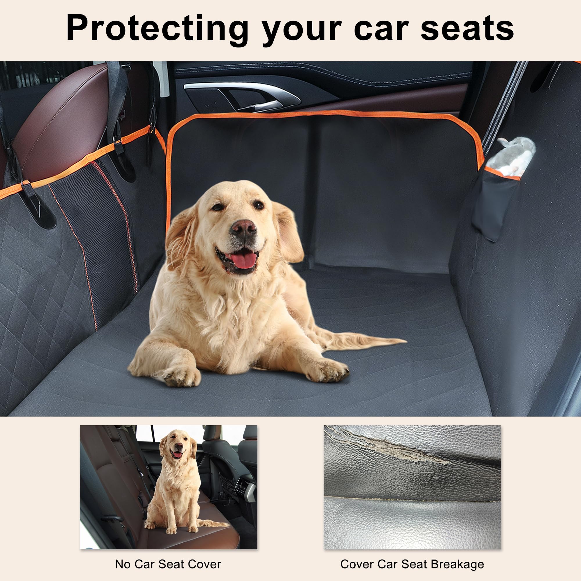 GLIDESMOOTH Dog Car Seat Cover for Back Seat, Multi-Layered Waterproof Design, Dog Hammock for Car, Pet Trunk Mat with Side Flaps, Black