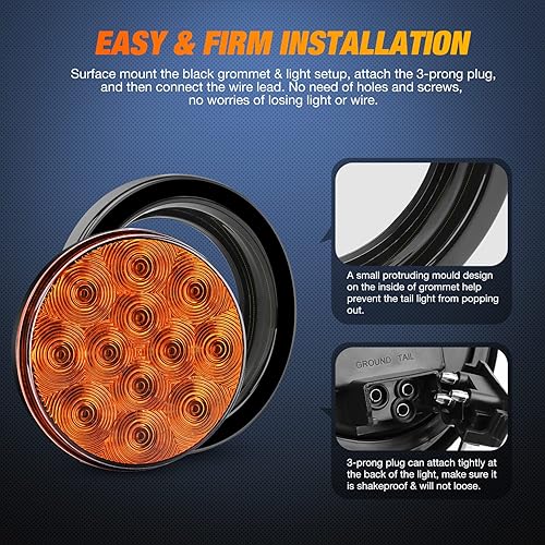 Miniatura 6 de Nilight 2 unidades de 4 pulgadas, 12 luces LED redondas anaranjadas, intermitentes, luces traseras con enchufes de montaje en superficie IP67 para