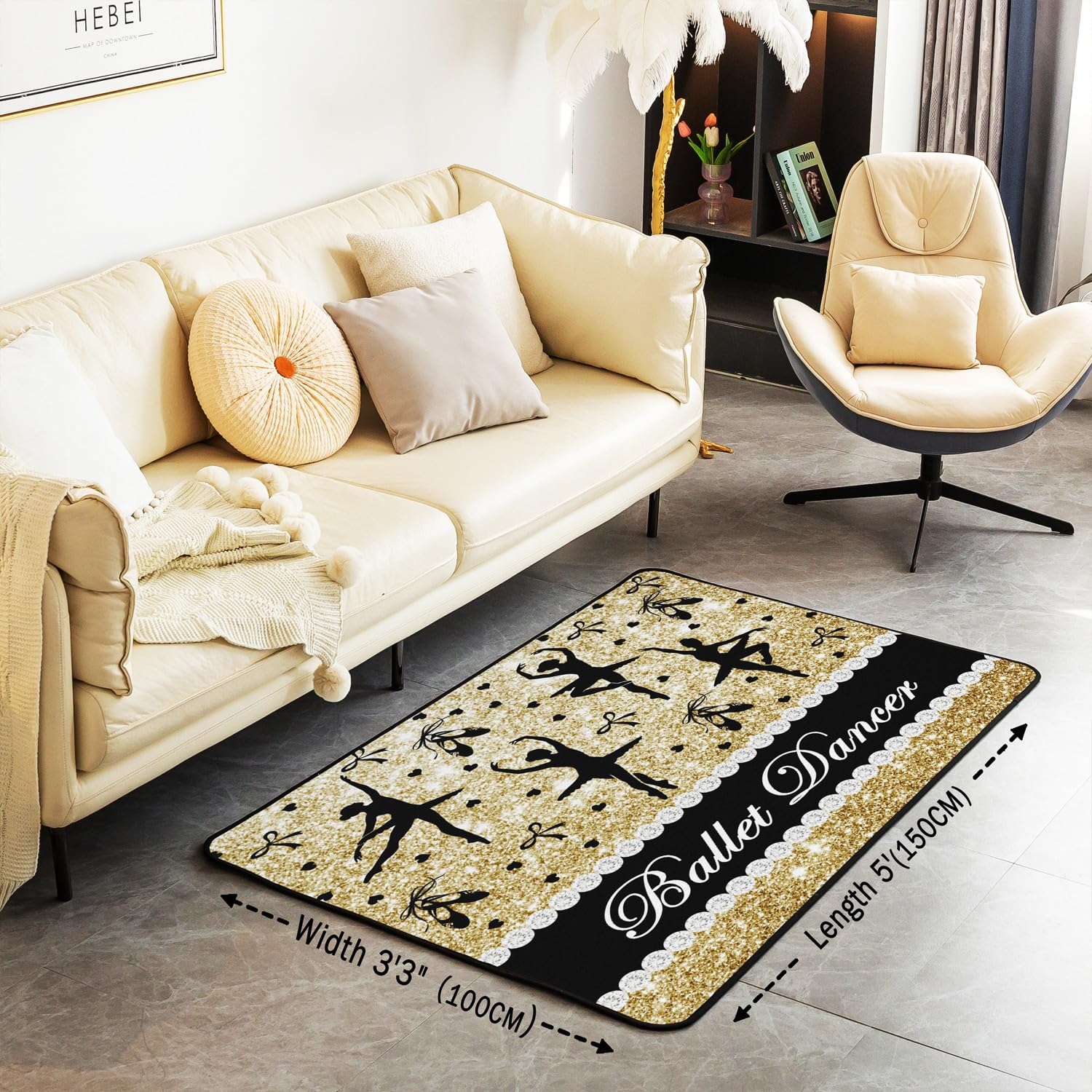 Dywaniki do salonu dla tancerzy baletowych, 100 x 150 cm, złoty brokat nadruk, dywany do salonu, pastelowy, złoty, dekoracyjny dywan, dla chłopców, dziewcząt, dzieci, dorosłych (bez brokatu)