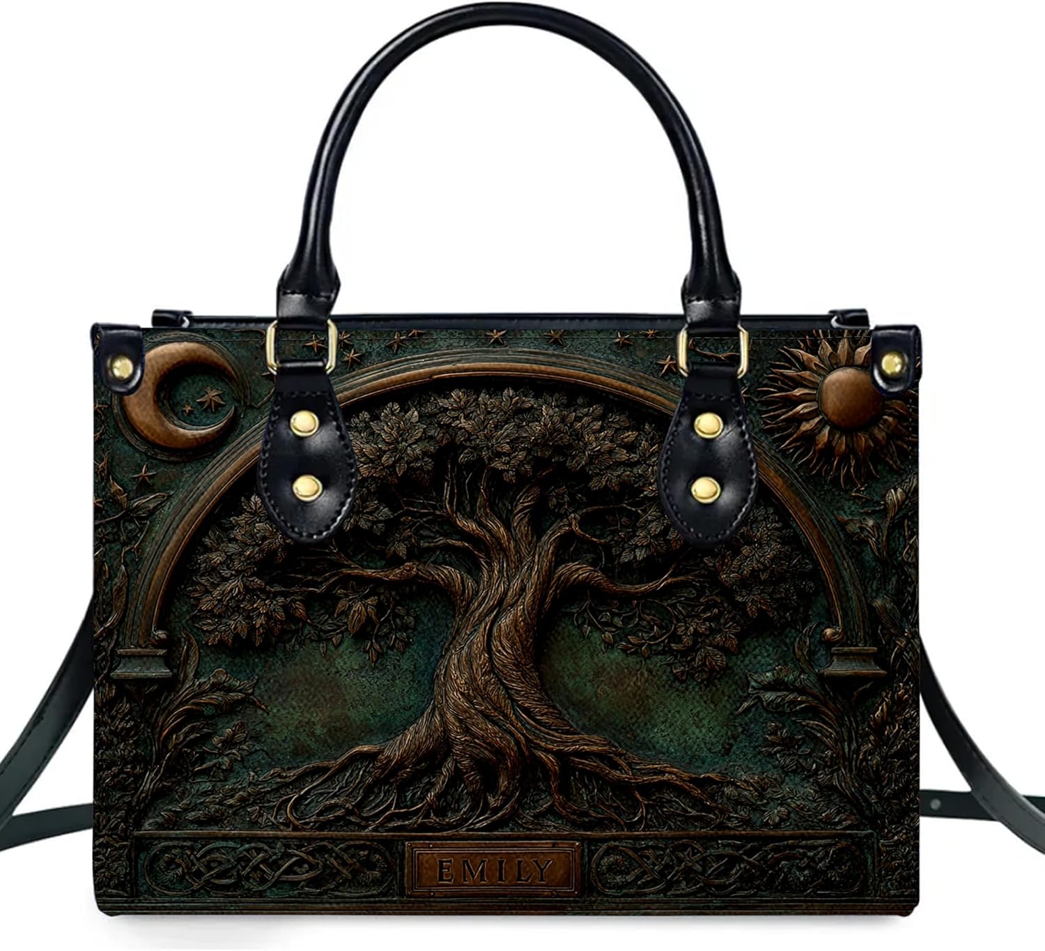 Personalized Animal Leather Handbag – Custom Name Flowers with 2D Print with 3D Effect – Gift for Gramma, Mom, Daughter | PU Leather, Strap Adjustable